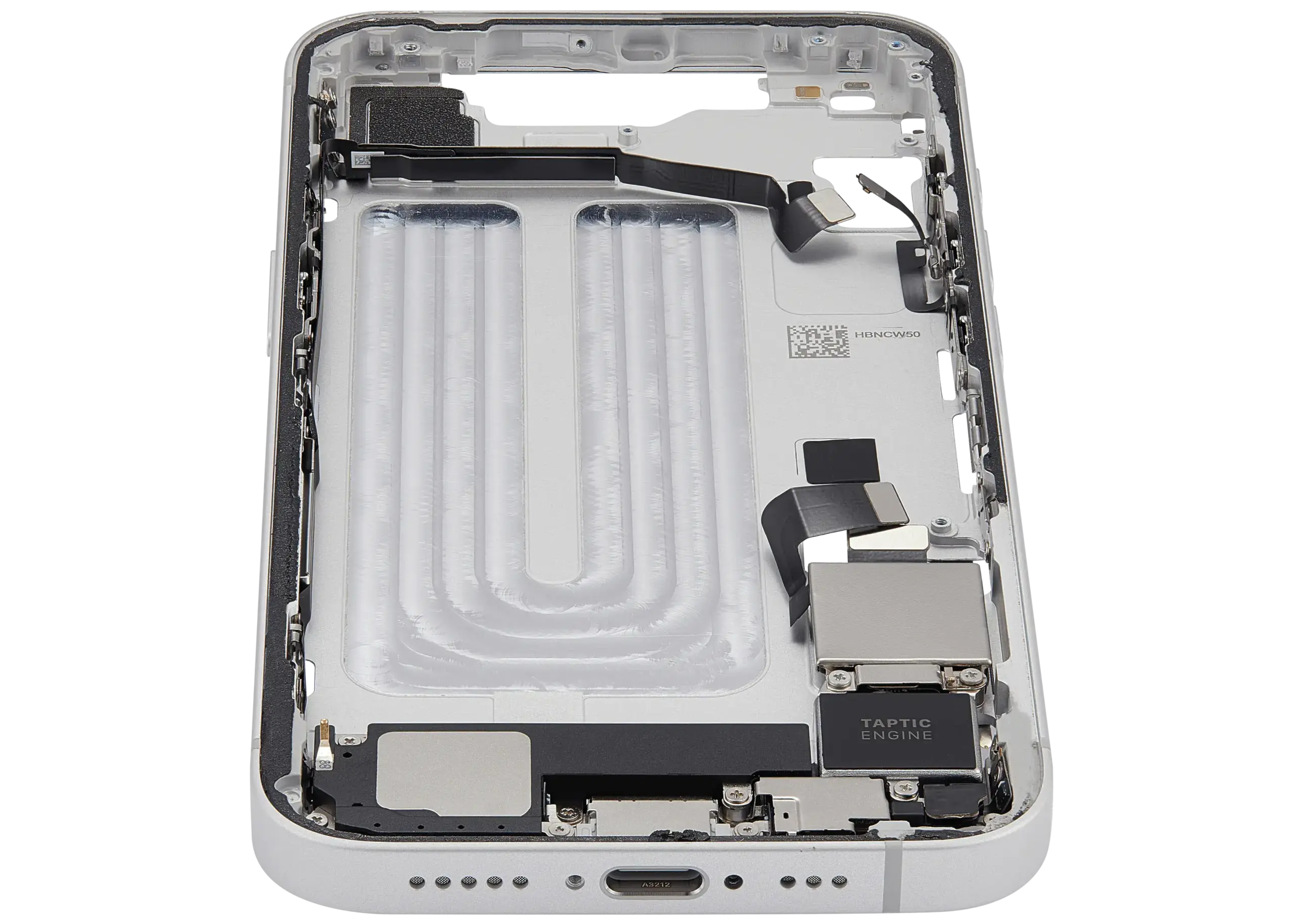 Mittelrahmen mit Ladebuchsen-Flex und Kleinteilen für iPhone 16e / 17e (US-Version) (ausgebautes Originalteil: Grade C) (White (Weiß)) – Bild 3
