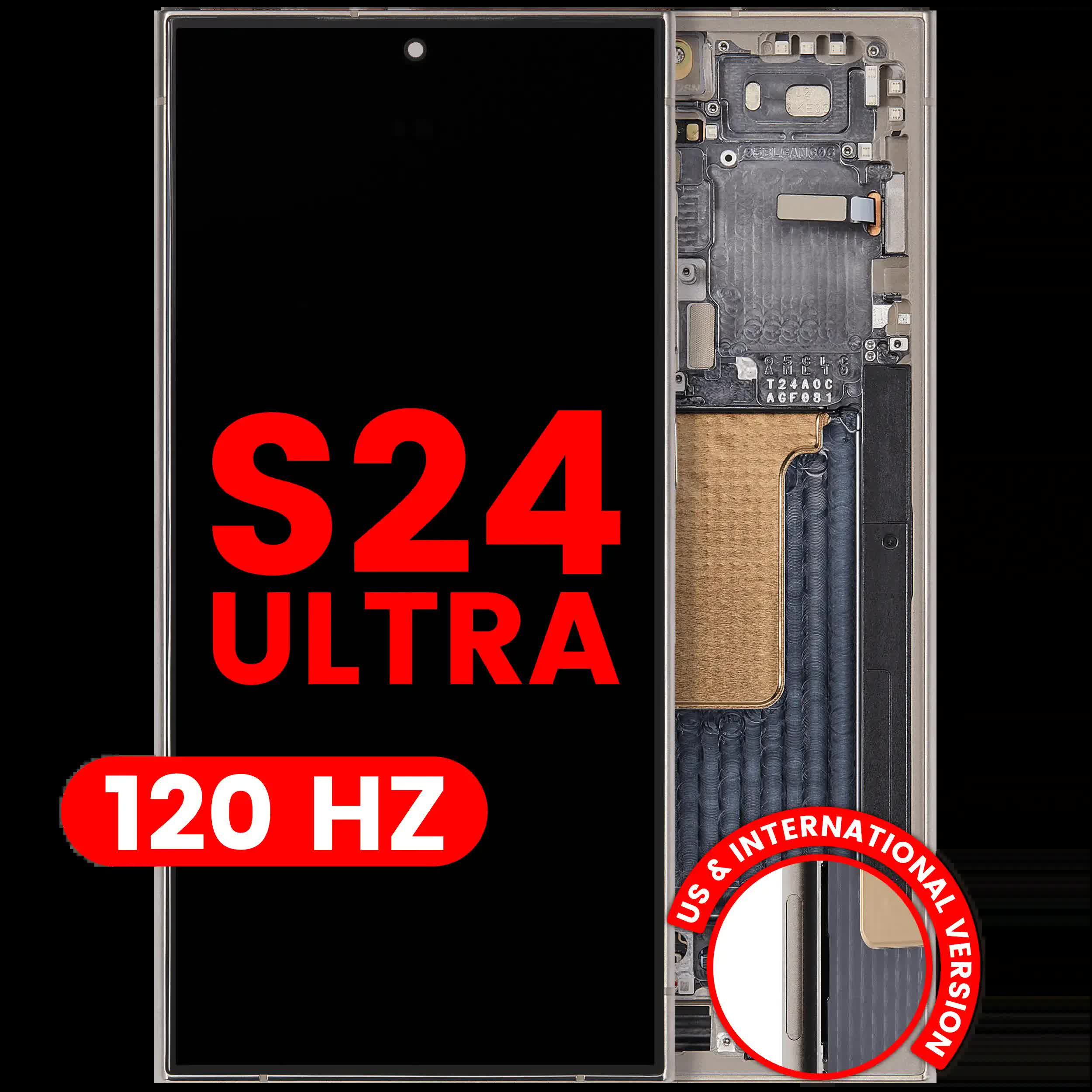 OLED Display mit Rahmen für Samsung Galaxy S24 Ultra (US & International Version) (Aftermarket Pro) (120Hz) (Titanium Gray (Grau))