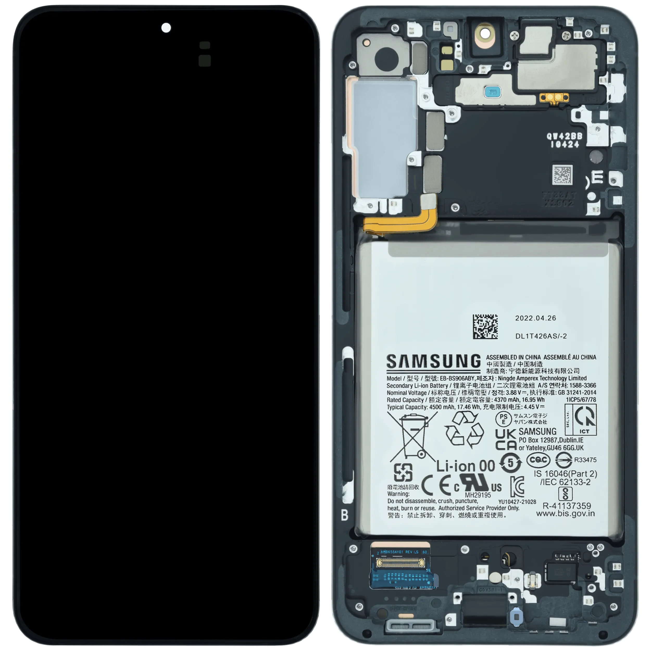 OLED Display mit Rahmen für Samsung Galaxy S22 Plus 5G (US & International) (Service Pack) (Graphite) – Bild 2