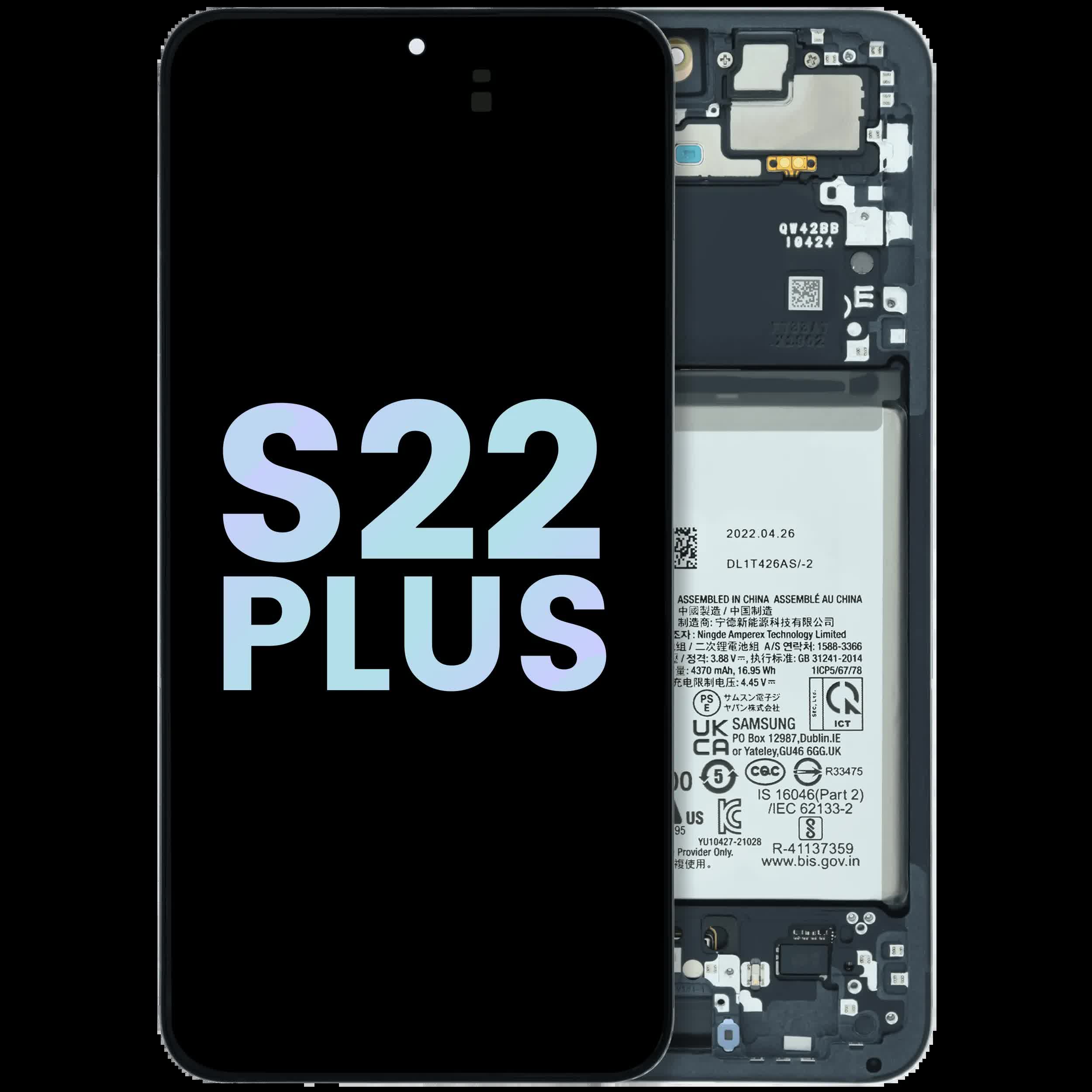 OLED Display mit Rahmen für Samsung Galaxy S22 Plus 5G (US & International) (Service Pack) (Graphite)