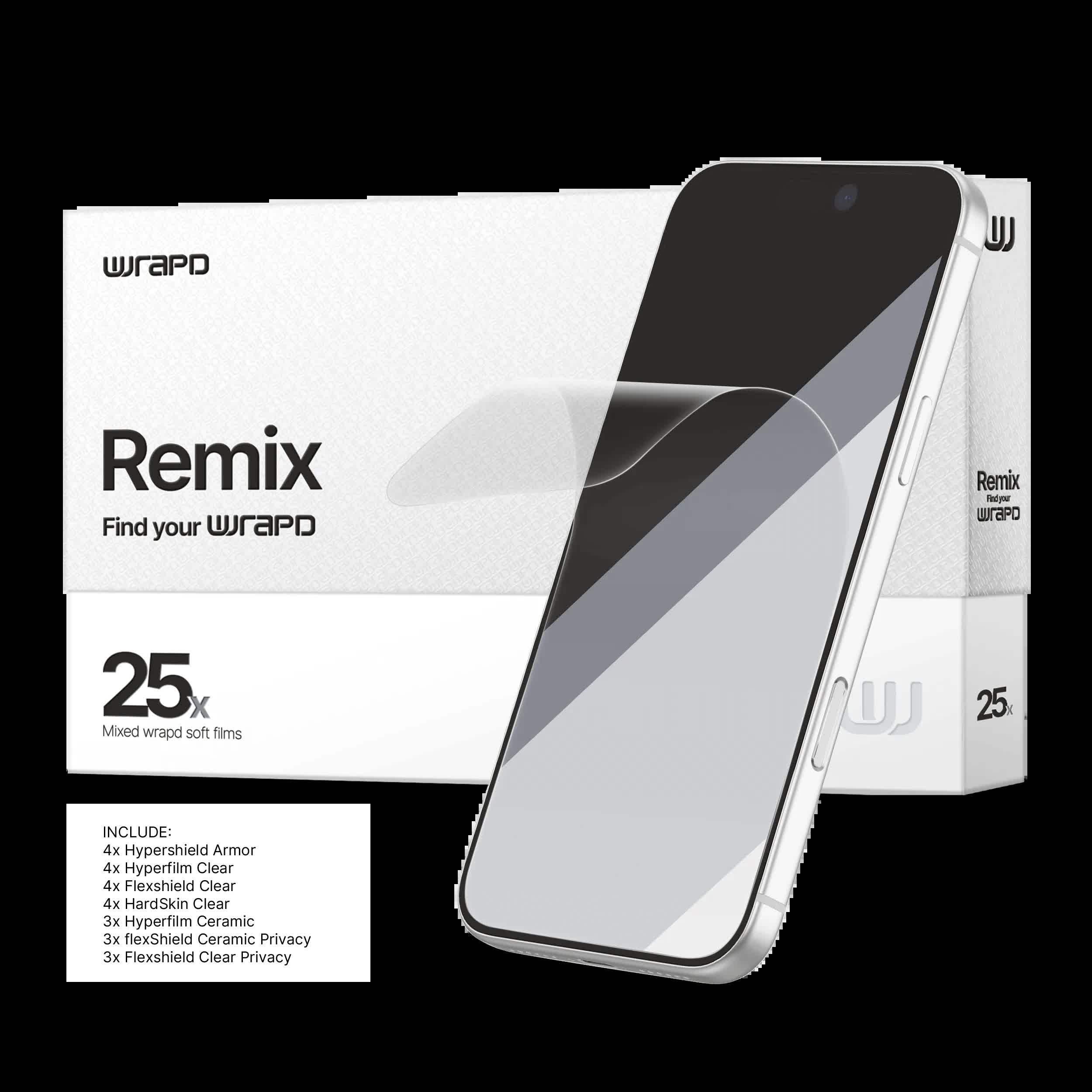 Wrapd Remix - Assorted Display Protector Film (FlexShield + HardSkin + HyperFilm + HyperShield) (25er-Pack)