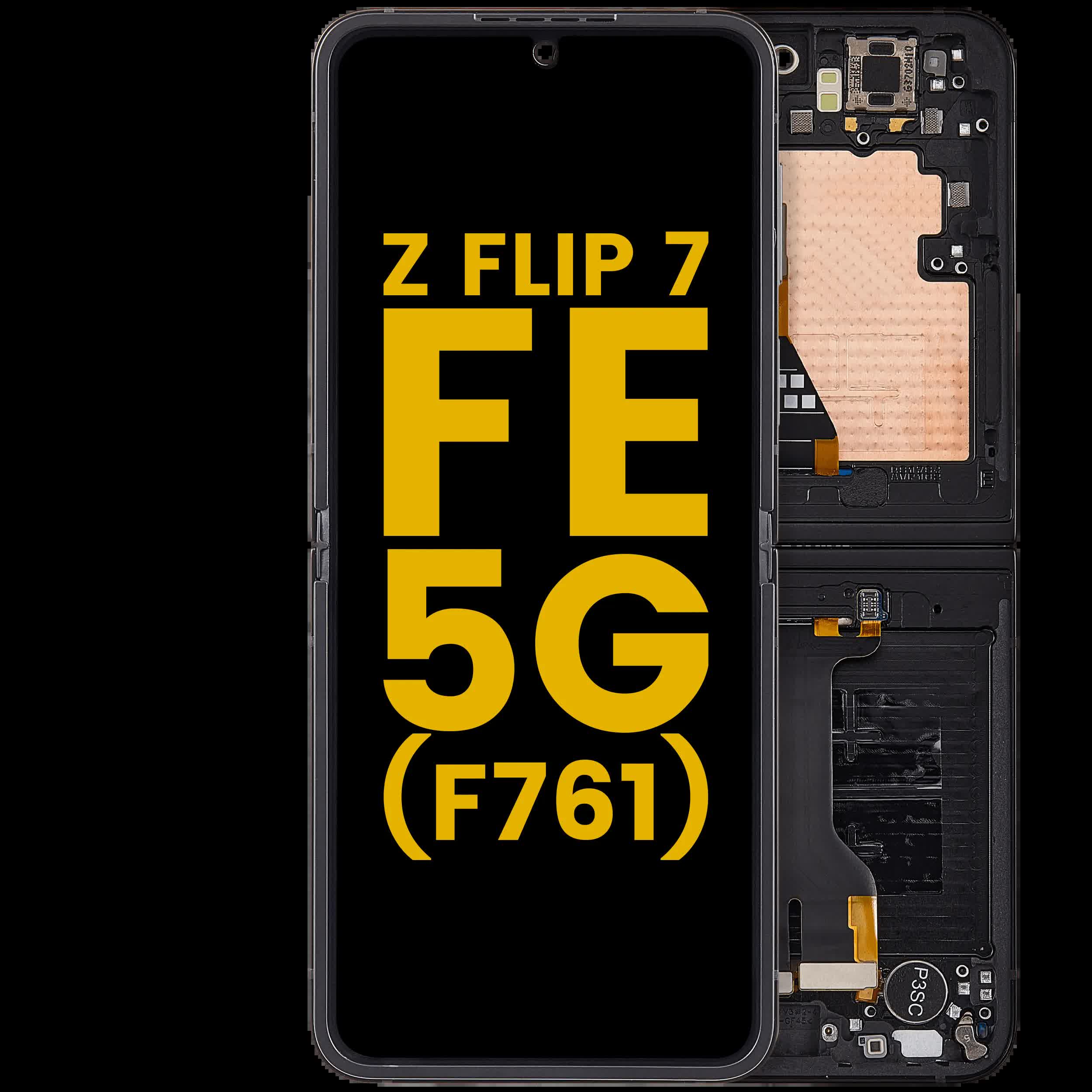 Inner OLED Display mit Rahmen für Samsung Galaxy Z Flip 7 FE 5G (F761) (US & International) (professionell aufgearbeitet) (Black (Schwarz))