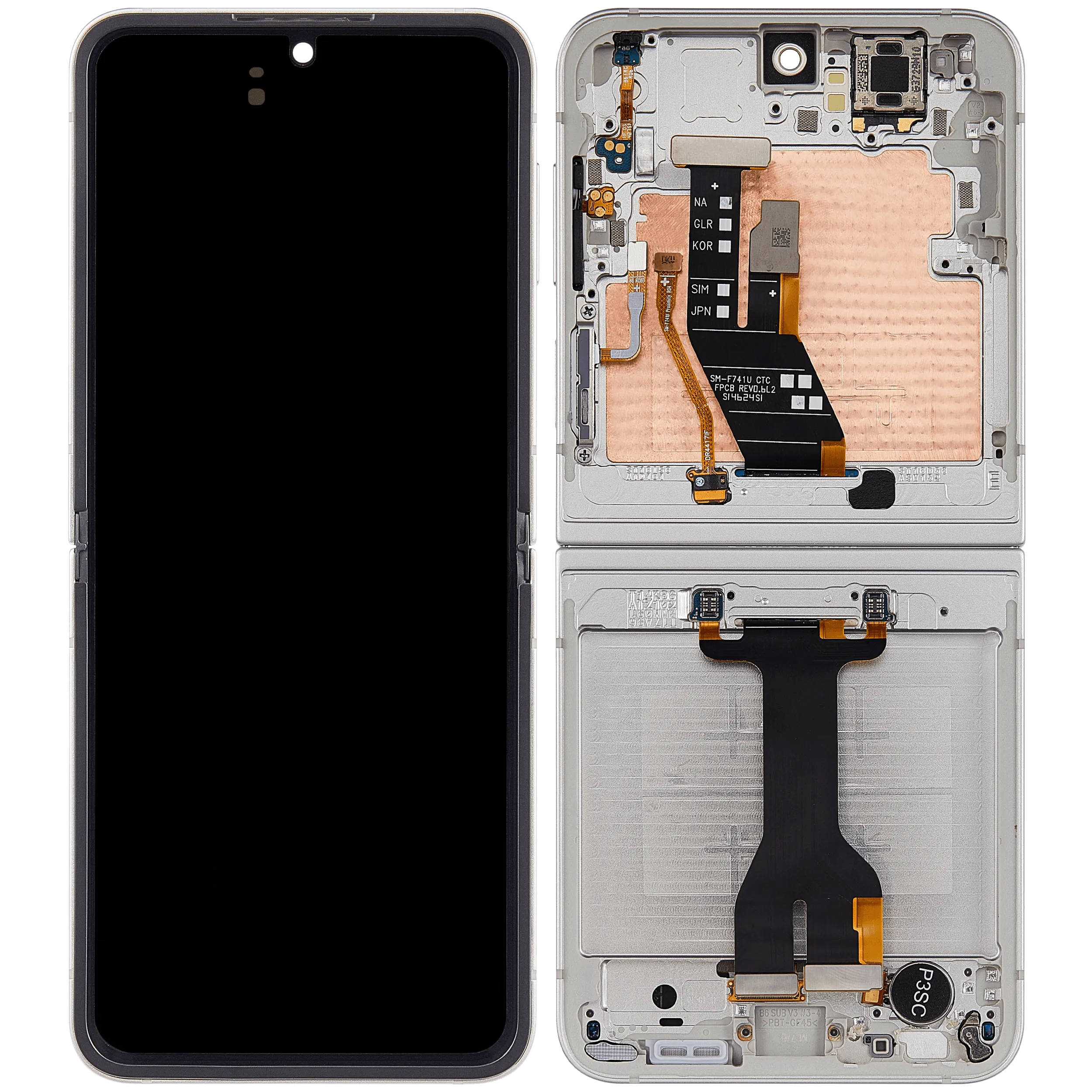 Inner OLED Display mit Rahmen für Samsung Galaxy Z Flip 7 FE 5G (F761) (US & International) (professionell aufgearbeitet) (Silver Shadow) – Bild 4