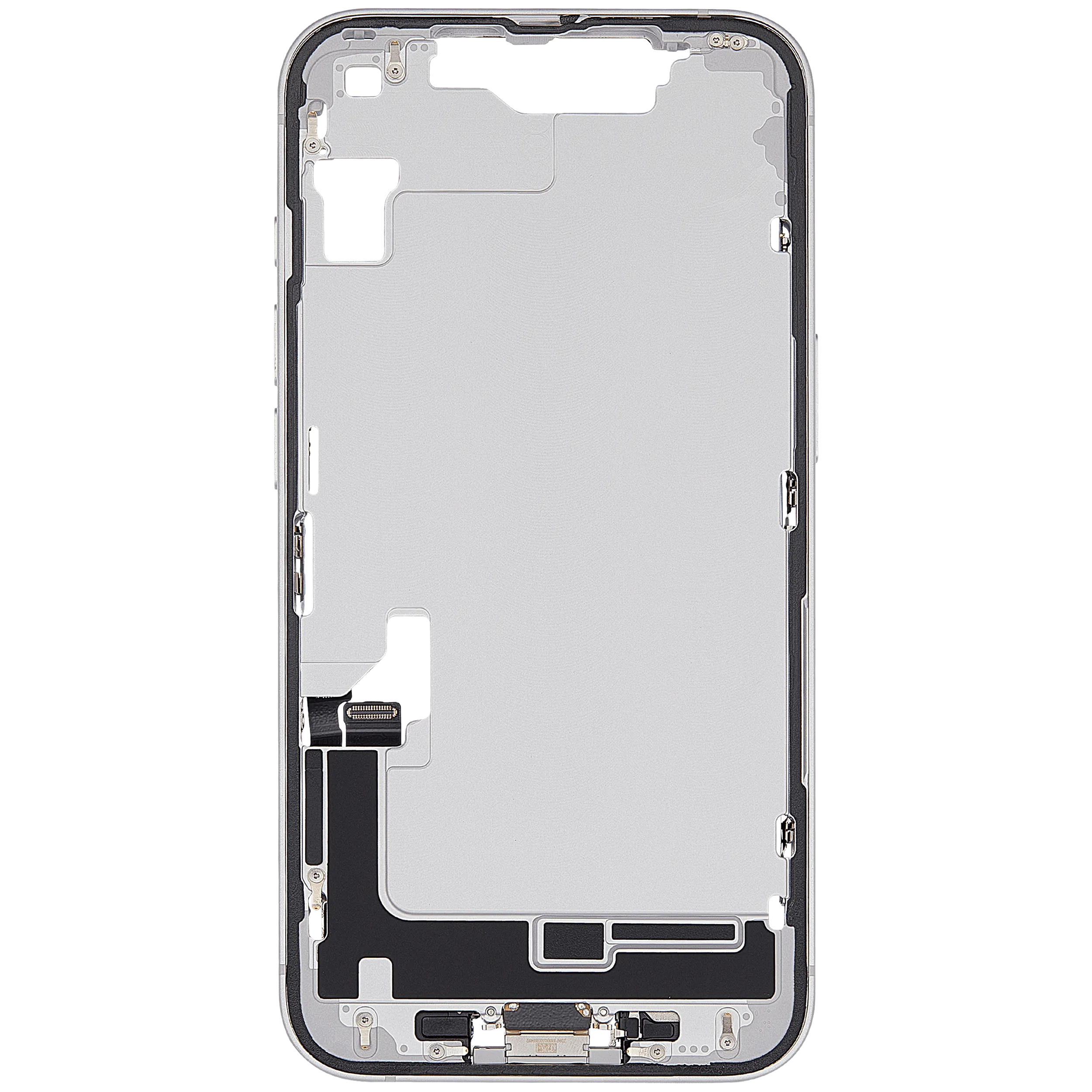 Mittelrahmen mit Ladebuchsen-Flex und Kleinteilen für iPhone 16e / 17e (EU / globale Version) (ausgebautes Originalteil: Grade B) (White (Weiß)) – Bild 4