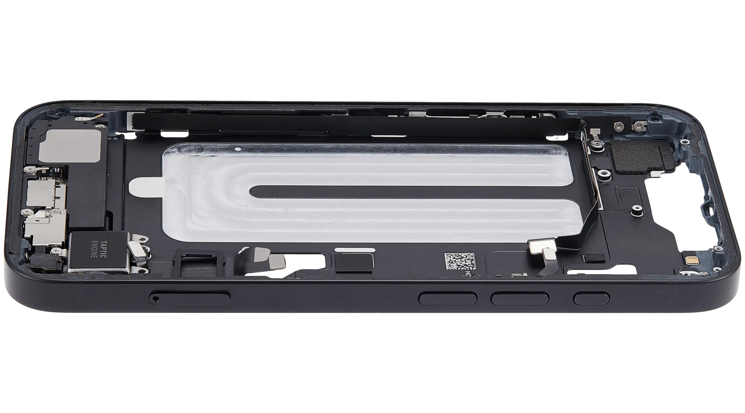 Mittelrahmen mit Ladebuchsen-Flex und Kleinteilen für iPhone 16e / 17e (EU / globale Version) (ausgebautes Originalteil: Grade B) (Black (Schwarz)) – Bild 3