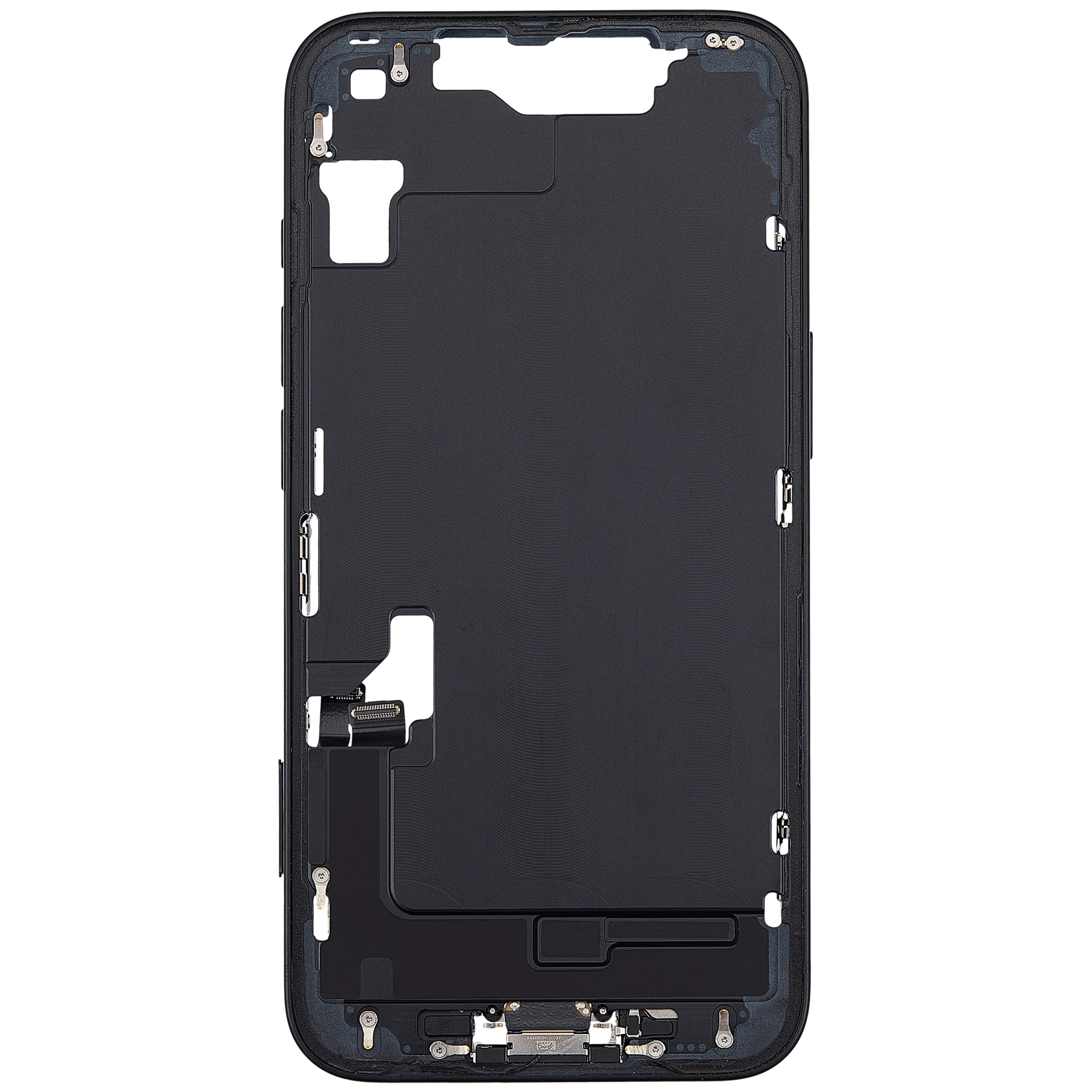 Mittelrahmen mit Ladebuchsen-Flex und Kleinteilen für iPhone 16e / 17e (EU / globale Version) (ausgebautes Originalteil: Grade B) (Black (Schwarz)) – Bild 4