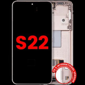 OLED Display mit Rahmen für Samsung Galaxy S22 5G (US & International) (Aftermarket Plus) (Pink Gold)