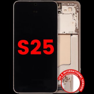 OLED Display mit Rahmen für Samsung Galaxy S25 5G (US & International) (Aftermarket Plus) (Pink Gold)