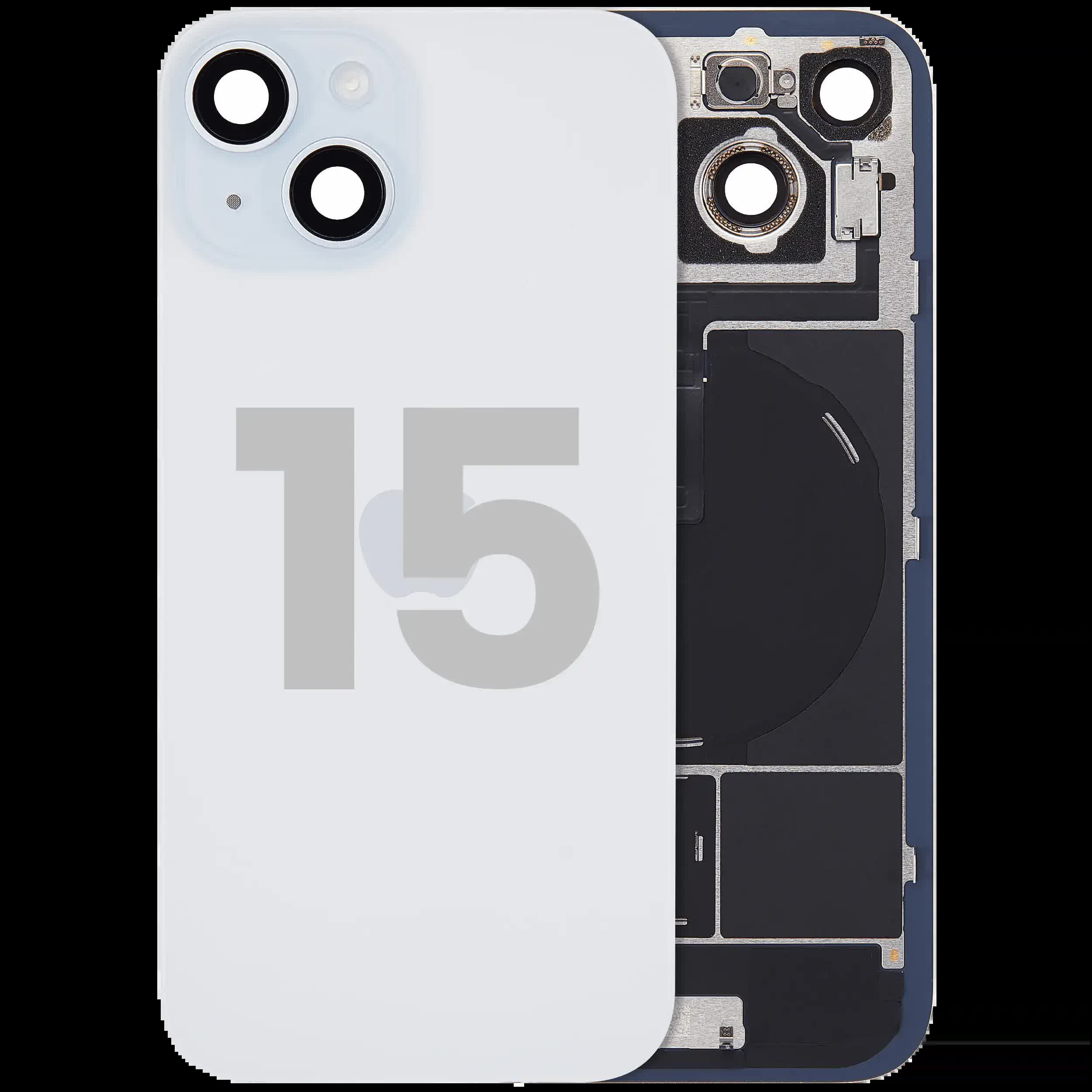Rückglas mit MagSafe Magnet & NFC & Taschenlampen-Flexkabel für iPhone 15 (ausgebautes Originalteil: Grade B) (Blue (Blau))