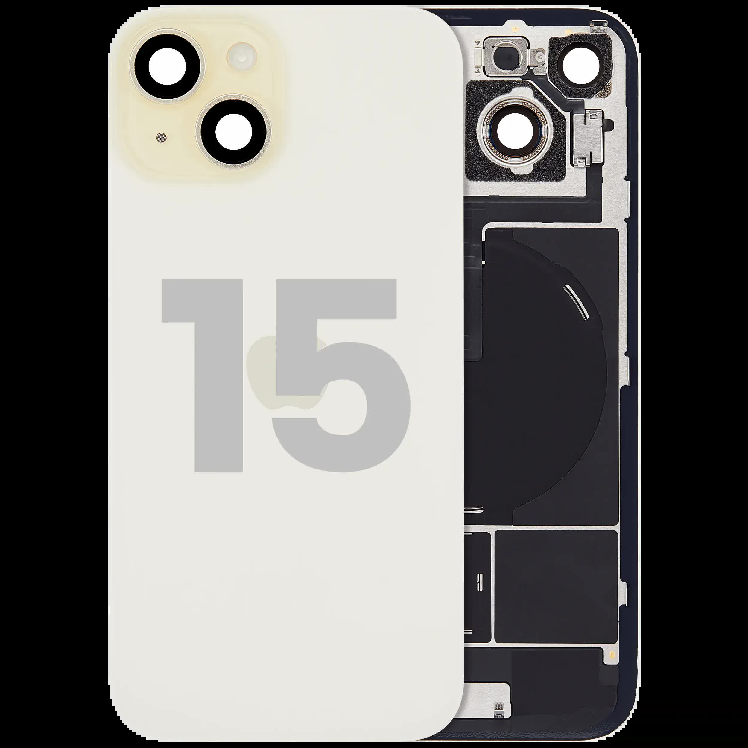 Rückglas mit MagSafe Magnet & NFC & Taschenlampen-Flexkabel für iPhone 15 (ausgebautes Originalteil: Grade B) (Yellow)