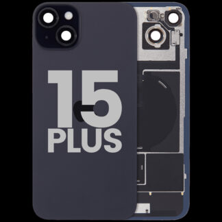 Rückglas mit MagSafe Magnet & NFC & Taschenlampen-Flexkabel für iPhone 15 Plus (ausgebautes Originalteil: Grade B) (Black (Schwarz))