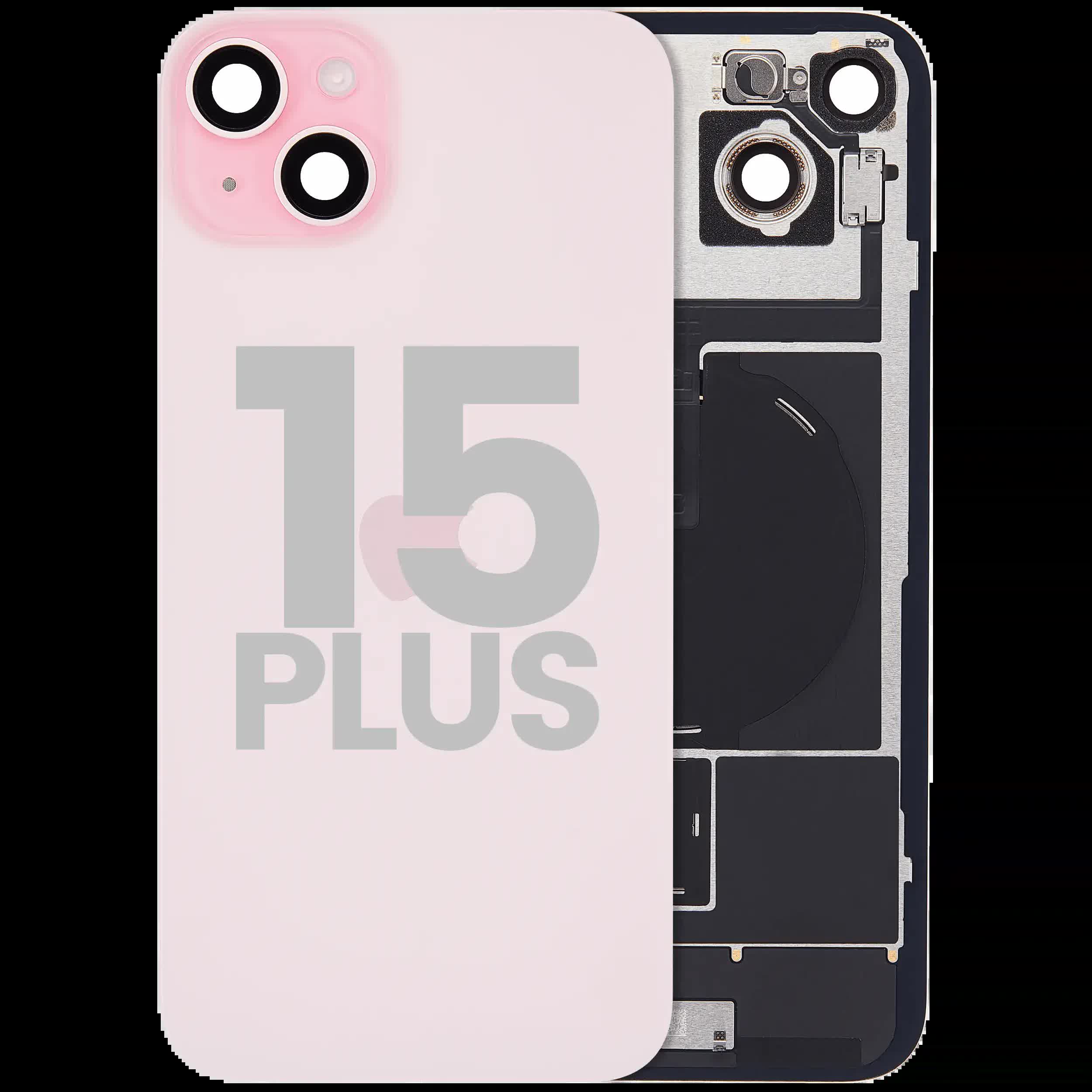 Rückglas mit MagSafe Magnet & NFC & Taschenlampen-Flexkabel für iPhone 15 Plus (ausgebautes Originalteil: Grade B) (Pink (Rosa))