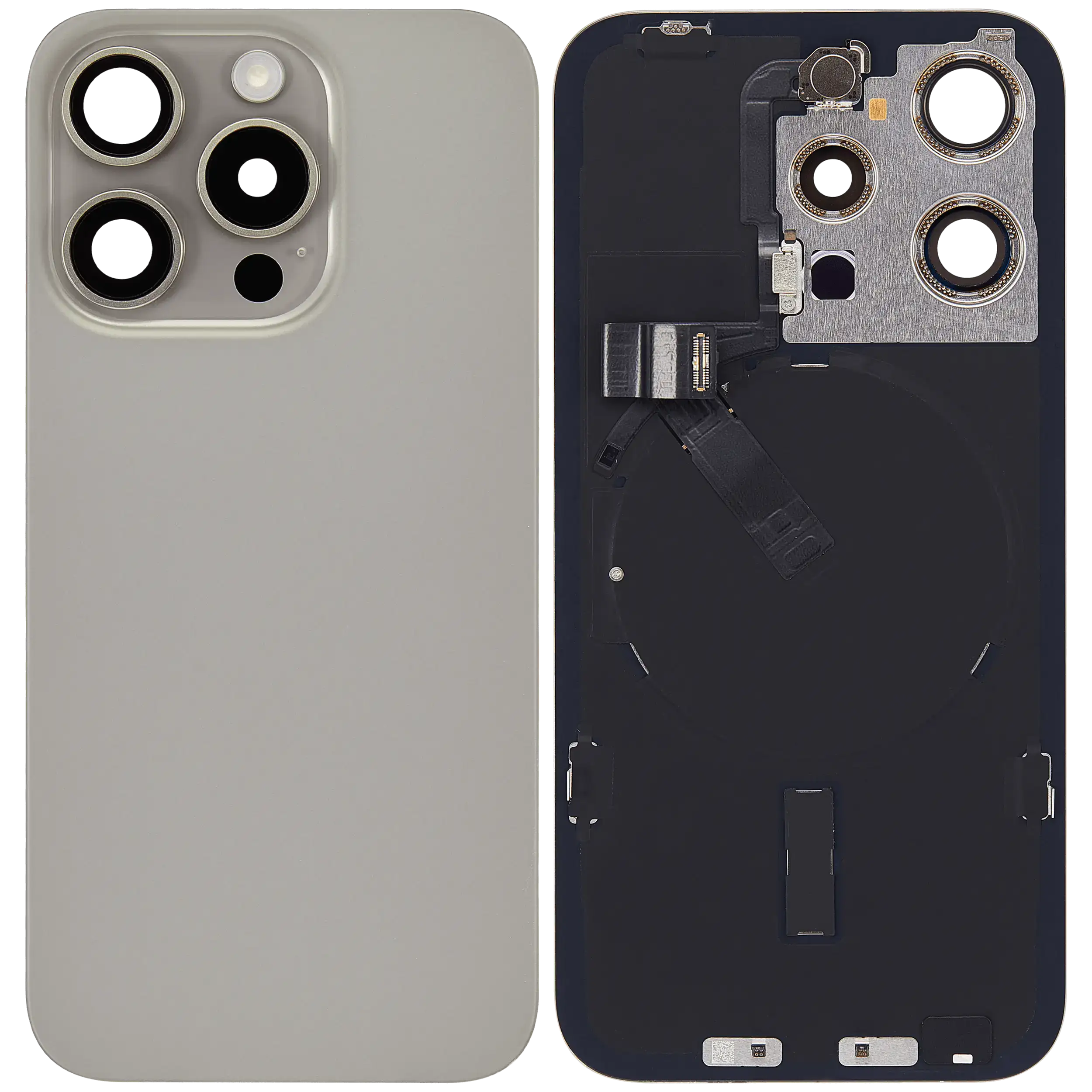Rückglas mit MagSafe Magnet & NFC & Taschenlampen-Flexkabel für iPhone 15 Pro (ausgebautes Originalteil: Grade B) (Natural Titanium) – Bild 2