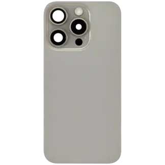 Rückglas mit MagSafe Magnet & NFC & Taschenlampen-Flexkabel für iPhone 15 Pro (ausgebautes Originalteil: Grade B) (Natural Titanium)