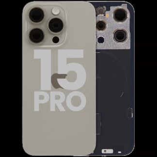 Rückglas mit MagSafe Magnet & NFC & Taschenlampen-Flexkabel für iPhone 15 Pro (ausgebautes Originalteil: Grade B) (Natural Titanium)