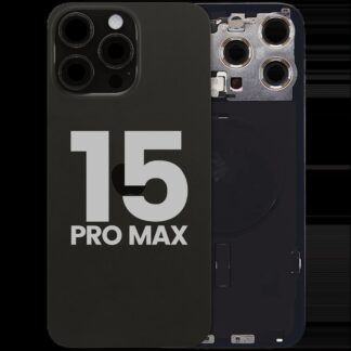 Rückglas mit MagSafe Magnet & NFC & Taschenlampen-Flexkabel für iPhone 15 Pro Max (ausgebautes Originalteil: Grade B) (Black Titanium)