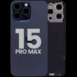 Rückglas mit MagSafe Magnet & NFC & Taschenlampen-Flexkabel für iPhone 15 Pro Max (ausgebautes Originalteil: Grade B) (Blue Titanium)
