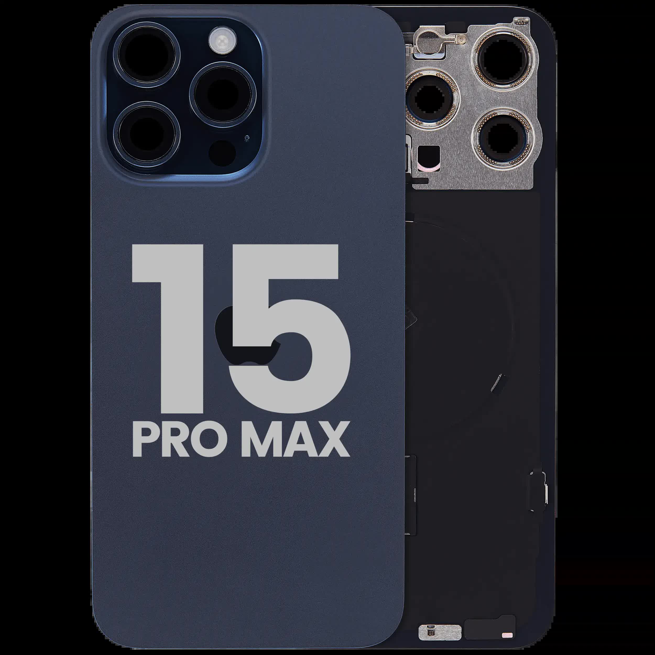 Rückglas mit MagSafe Magnet & NFC & Taschenlampen-Flexkabel für iPhone 15 Pro Max (ausgebautes Originalteil: Grade B) (Blue Titanium)