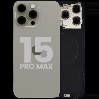 Rückglas mit MagSafe Magnet & NFC & Taschenlampen-Flexkabel für iPhone 15 Pro Max (ausgebautes Originalteil: Grade B) (Natural Titanium)