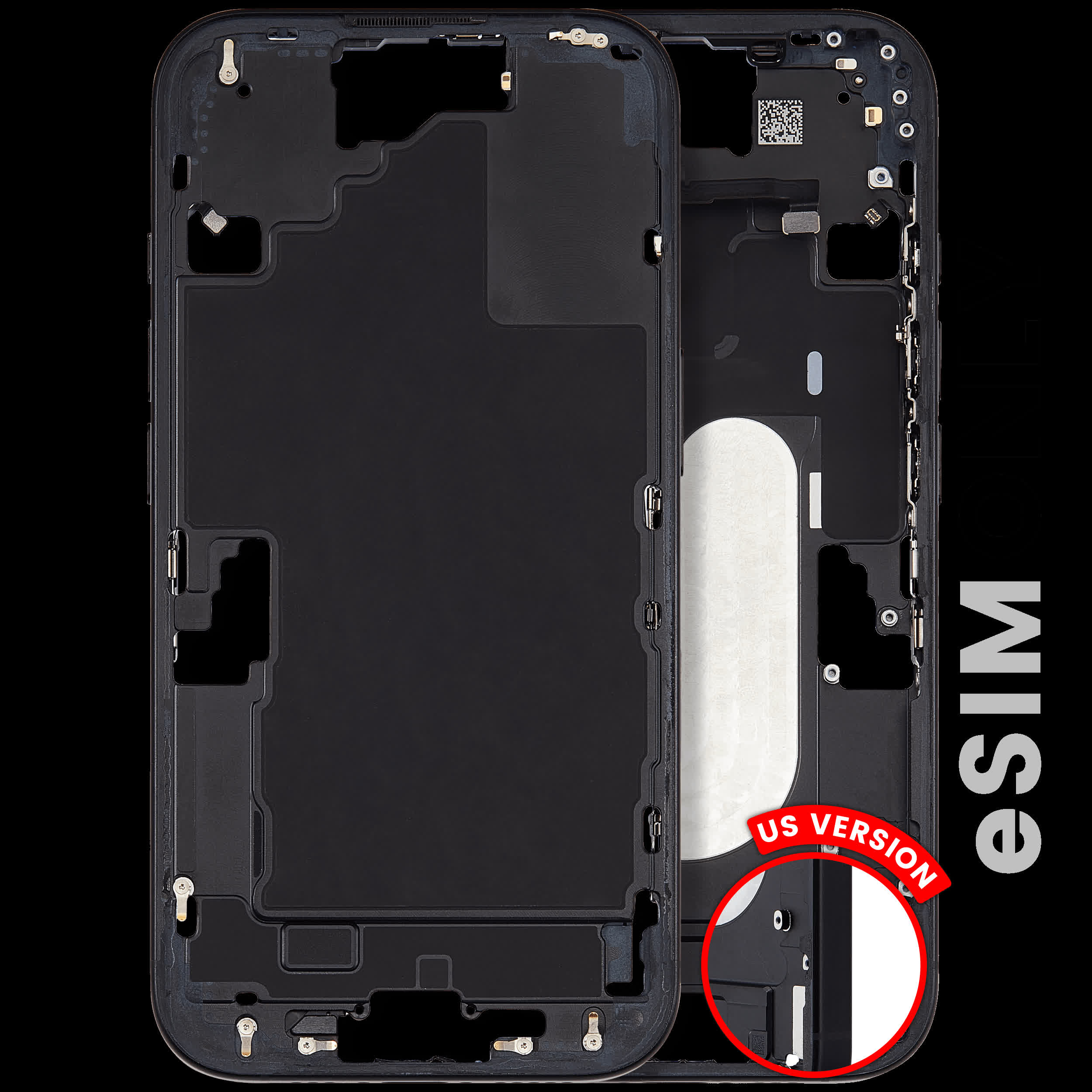 Mittelrahmen mit Kleinteilen für iPhone 16 (US-Version) (ausgebautes Originalteil: Grade A) (Black (Schwarz))