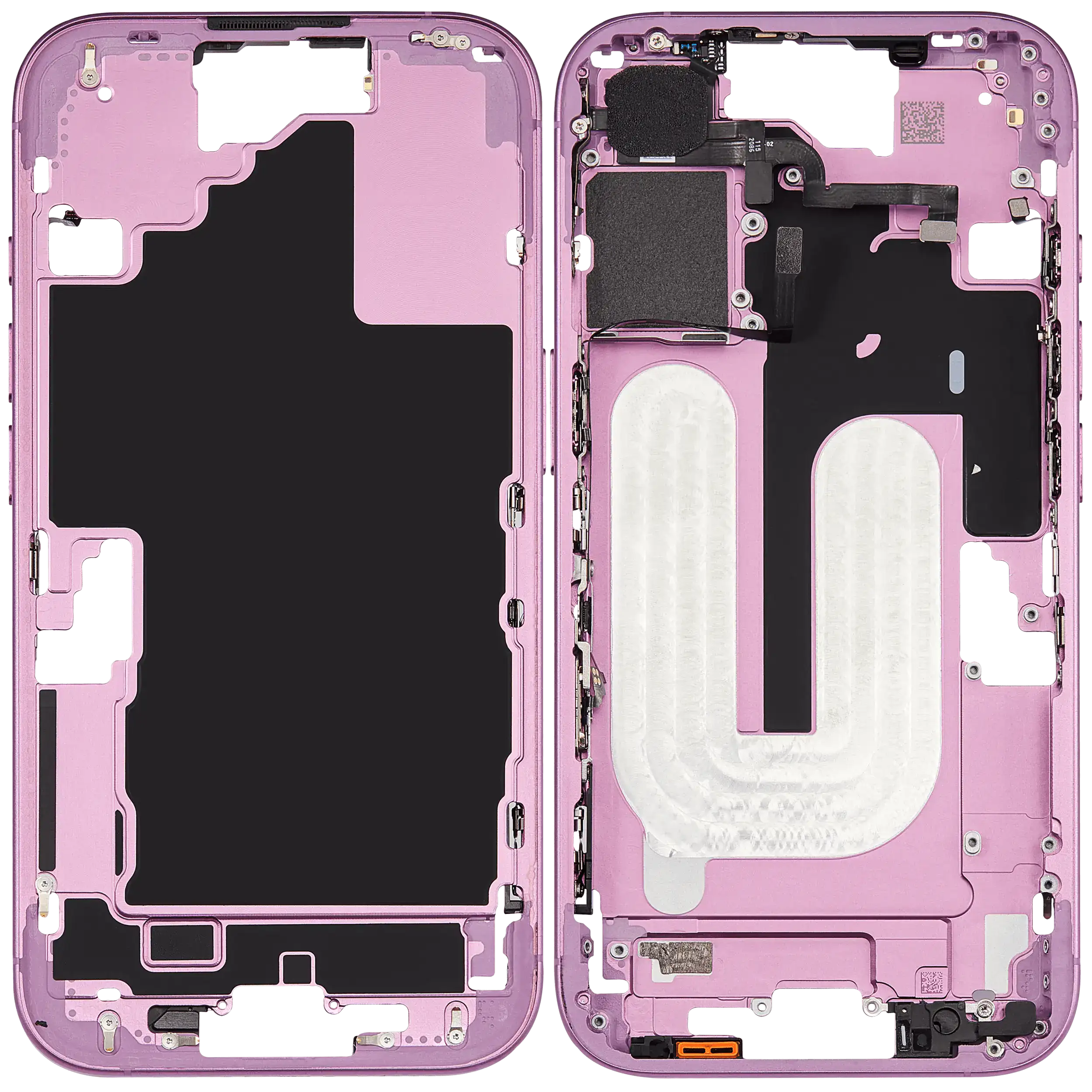 Mittelrahmen mit Kleinteilen für iPhone 16 (US-Version) (ausgebautes Originalteil: Grade A) (Pink (Rosa)) – Bild 2