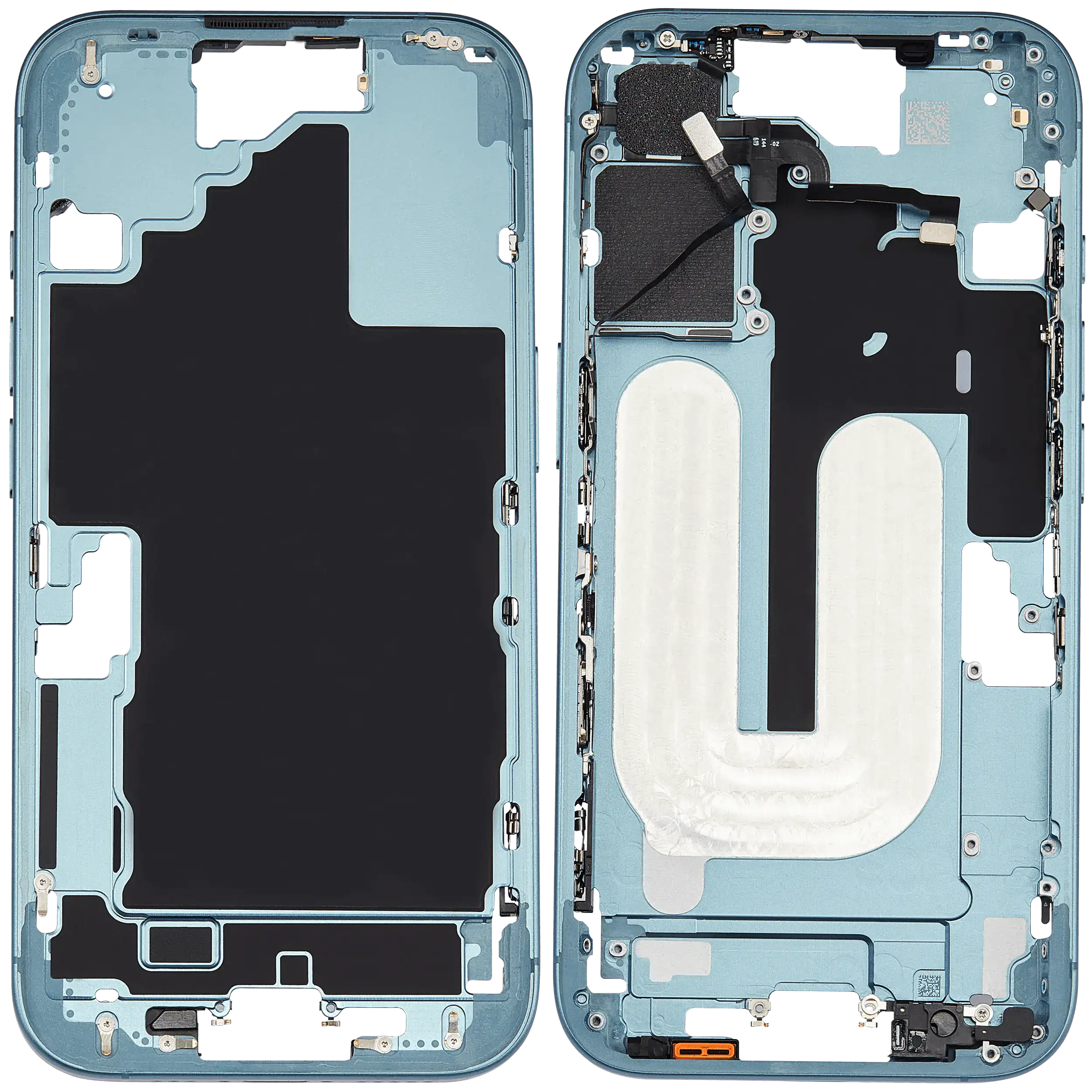 Mittelrahmen mit Kleinteilen für iPhone 16 (US-Version) (ausgebautes Originalteil: Grade A) (Teal) – Bild 2