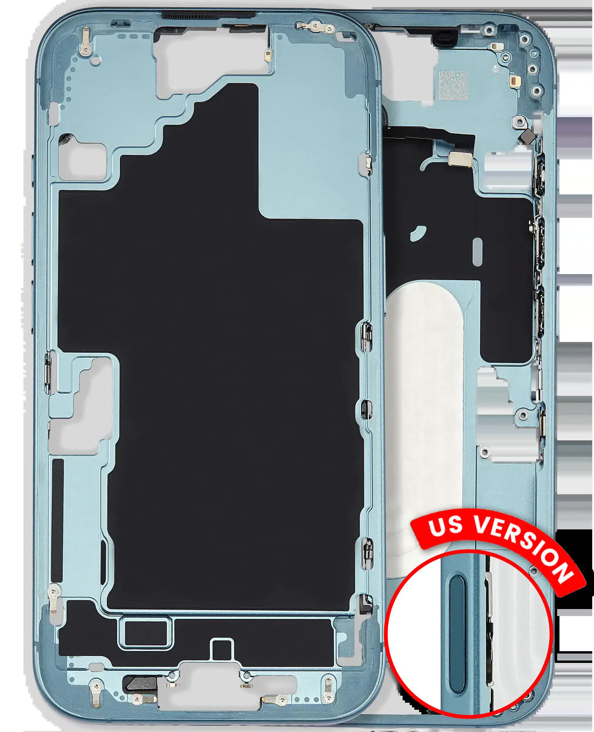 Mittelrahmen mit Kleinteilen für iPhone 16 (US-Version) (ausgebautes Originalteil: Grade A) (Teal)