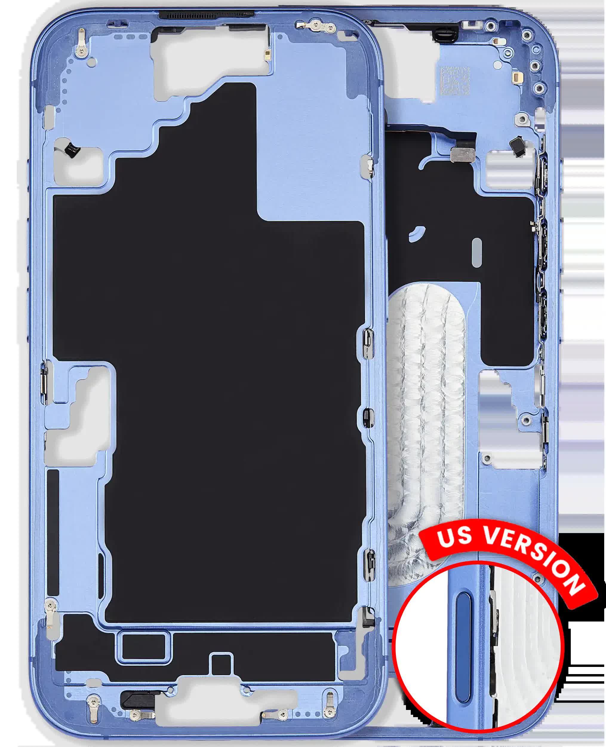 Mittelrahmen mit Kleinteilen für iPhone 16 (US-Version) (ausgebautes Originalteil: Grade A) (Ultramarine)