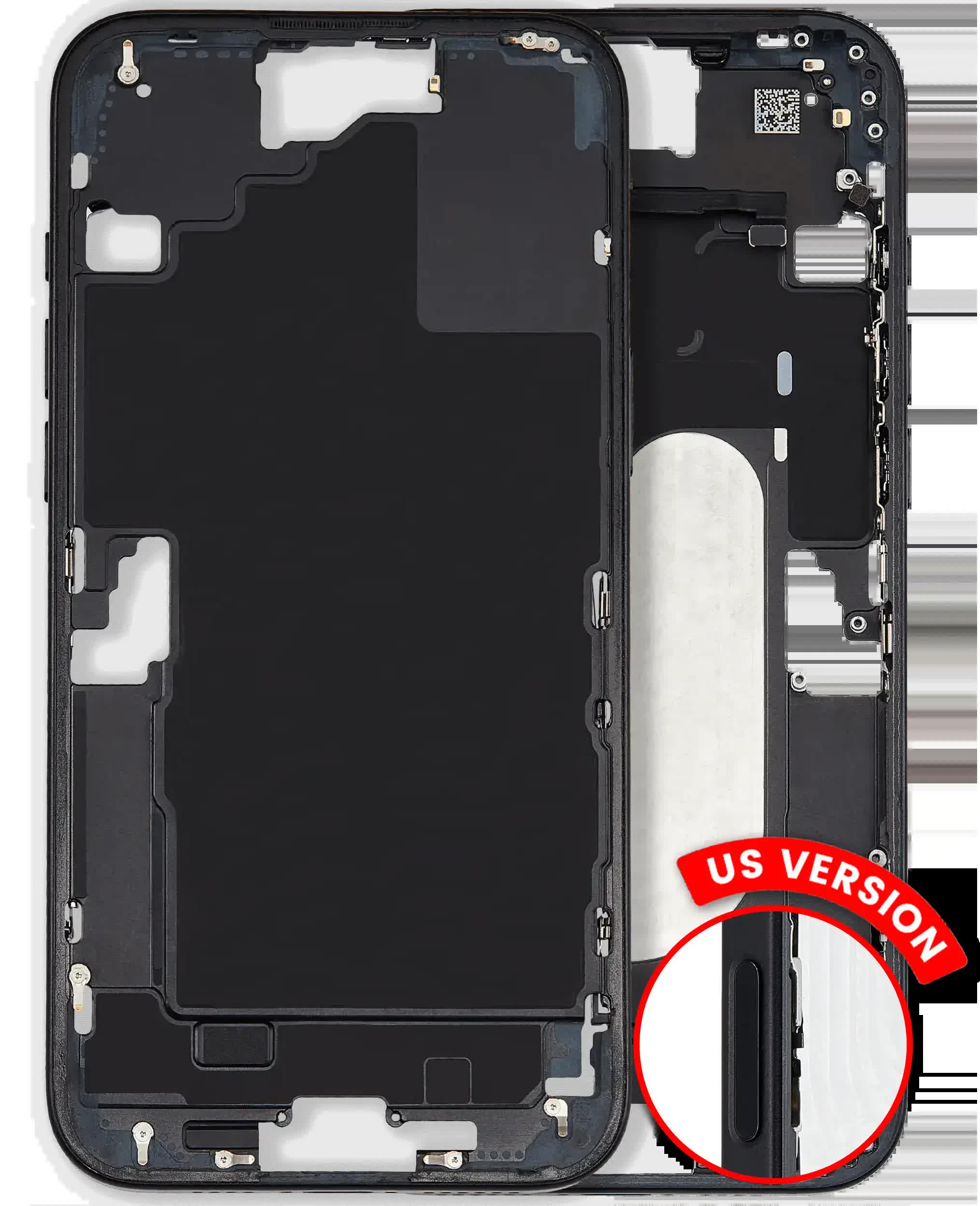 Mittelrahmen mit Kleinteilen für iPhone 16 Plus (US-Version) (ausgebautes Originalteil: Grade A) (Black (Schwarz))