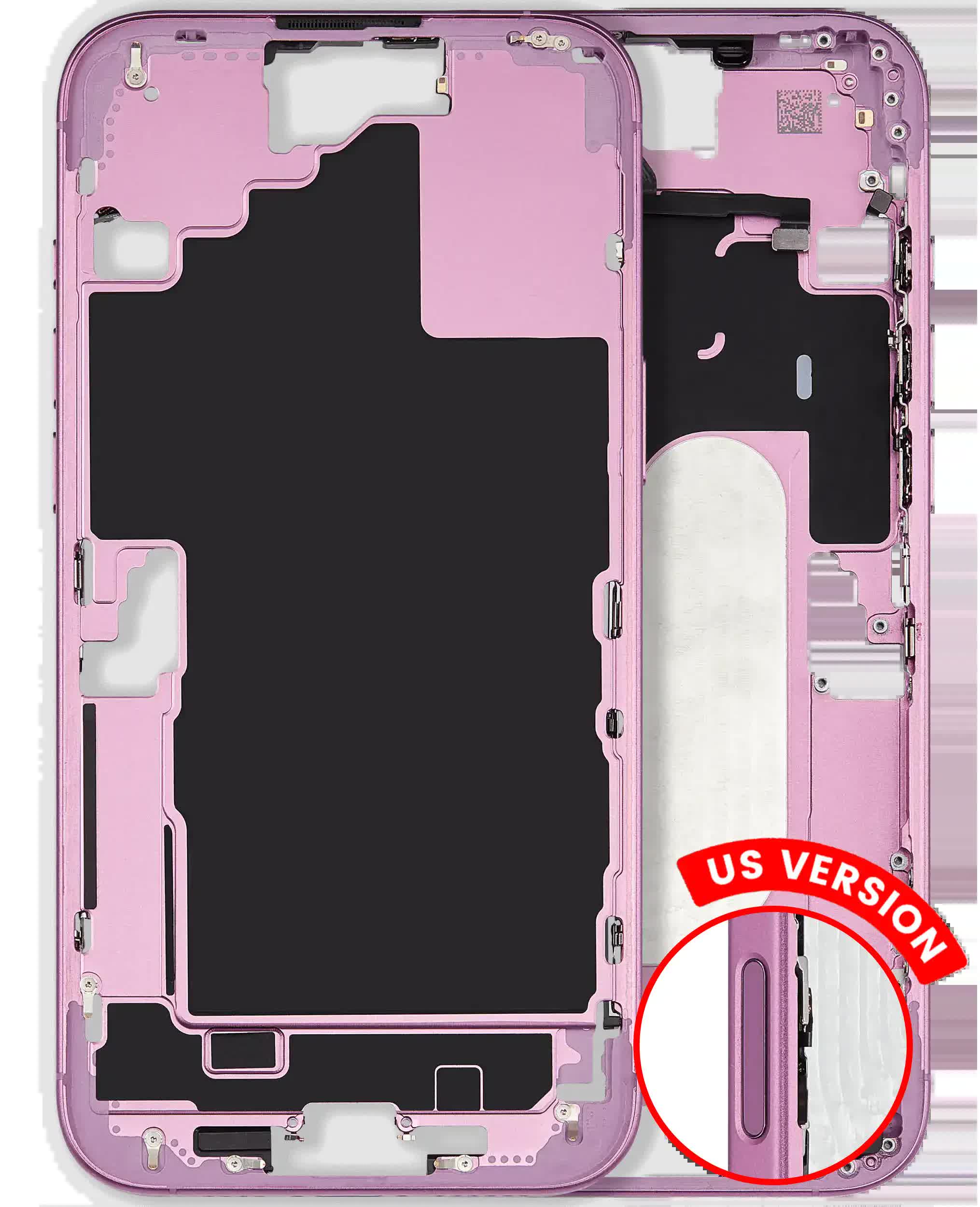 Mittelrahmen mit Kleinteilen für iPhone 16 Plus (US-Version) (ausgebautes Originalteil: Grade A) (Pink (Rosa))