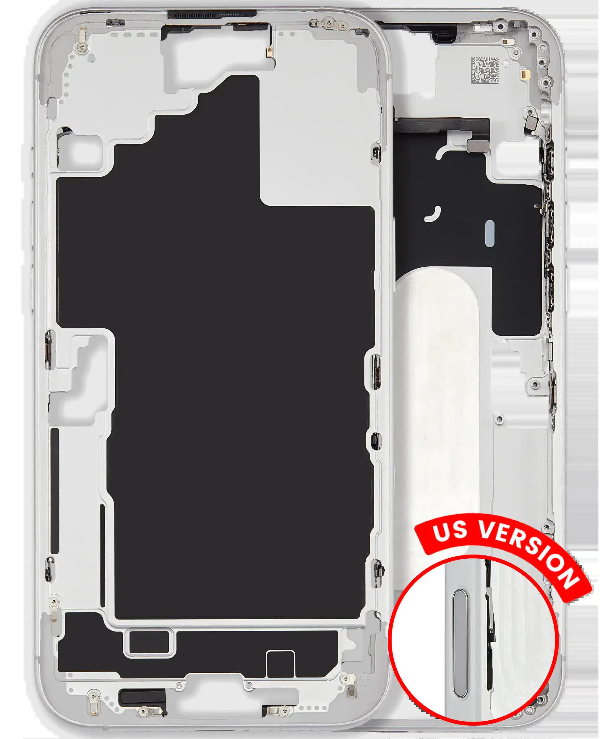Mittelrahmen mit Kleinteilen für iPhone 16 Plus (US-Version) (ausgebautes Originalteil: Grade A) (White (Weiß))