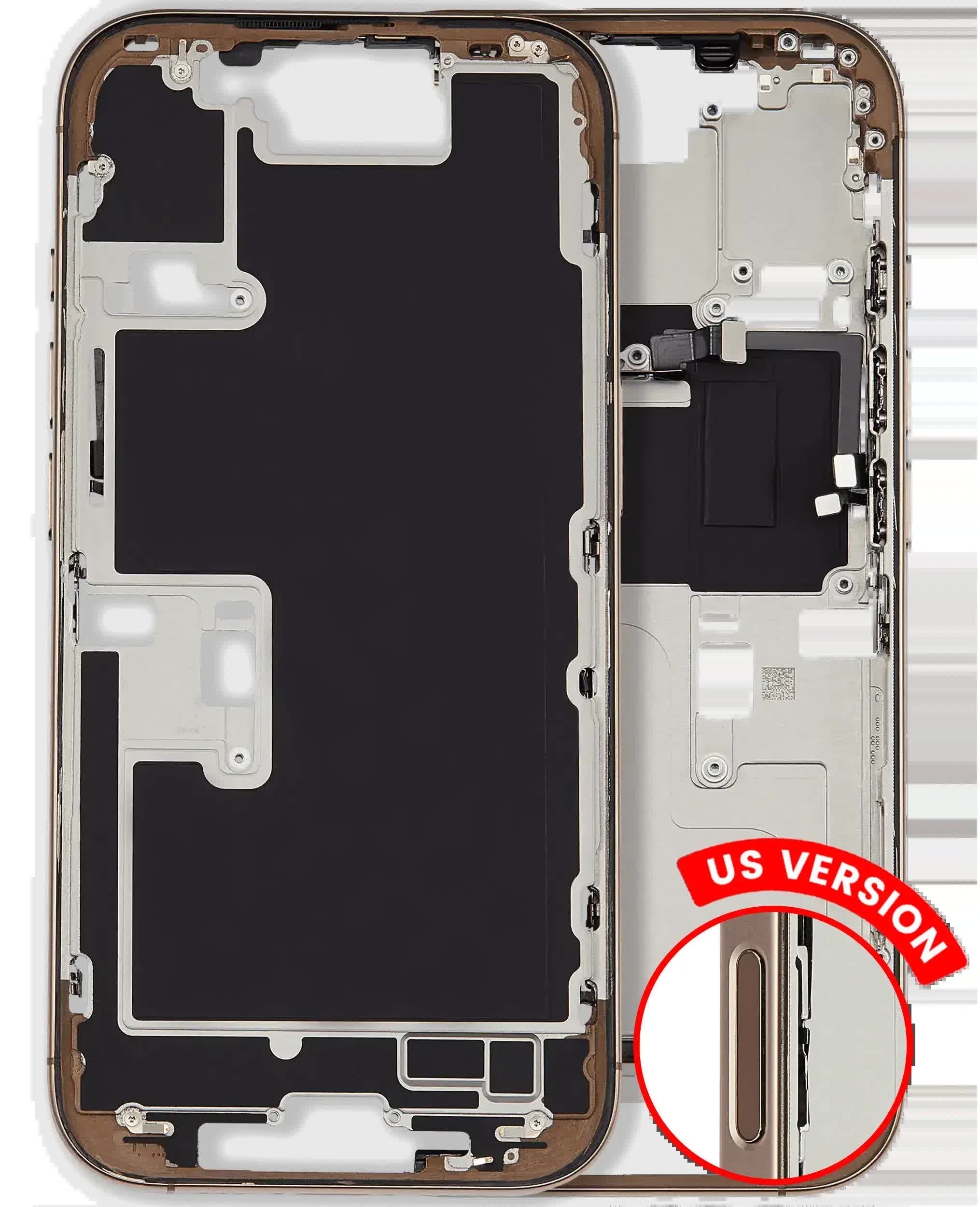 Mittelrahmen mit Kleinteilen für iPhone 16 Pro (US-Version) (ausgebautes Originalteil: Grade A) (Desert Titanium)