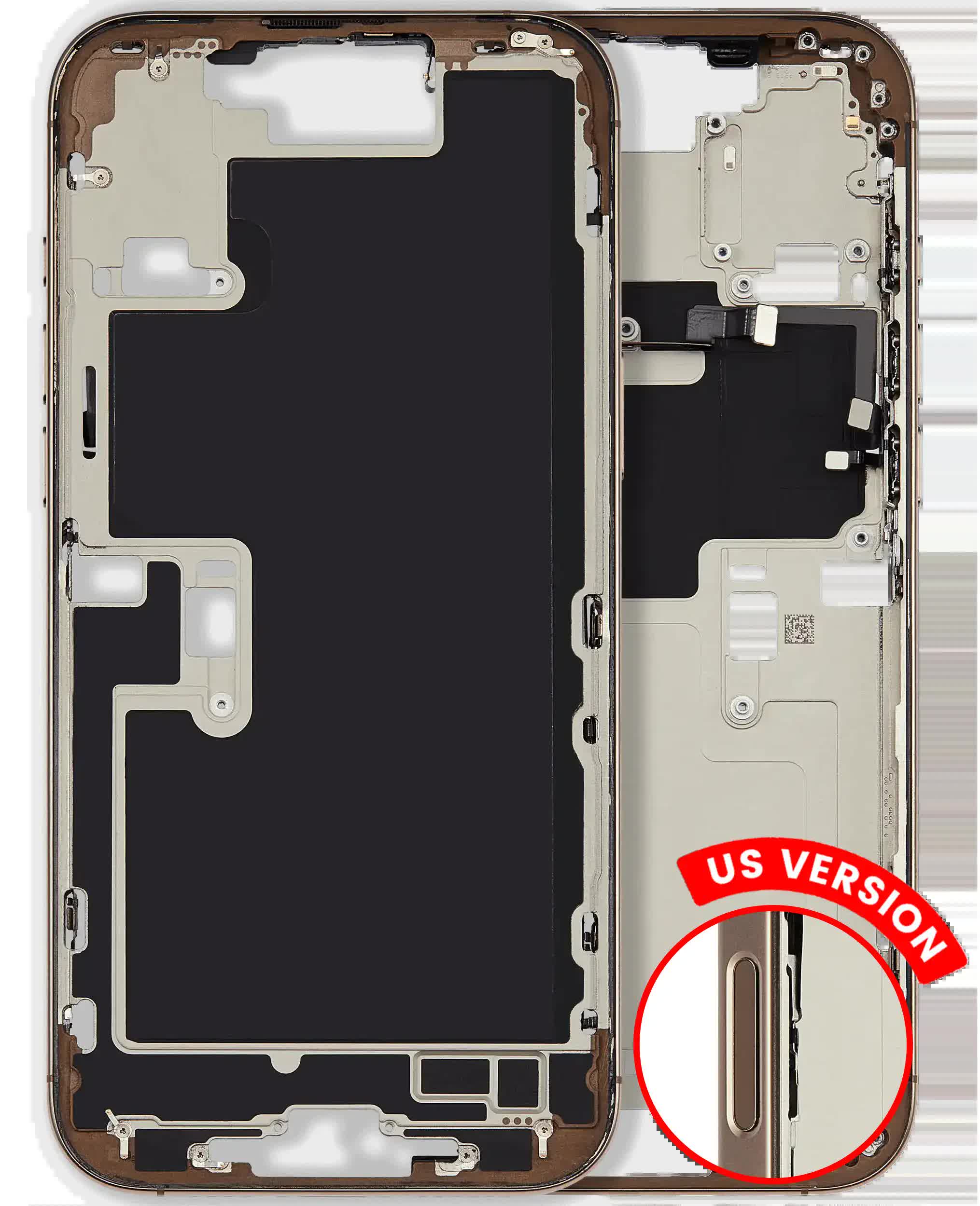 Mittelrahmen mit Kleinteilen für iPhone 16 Pro Max (US-Version) (ausgebautes Originalteil: Grade A) (Desert Titanium)