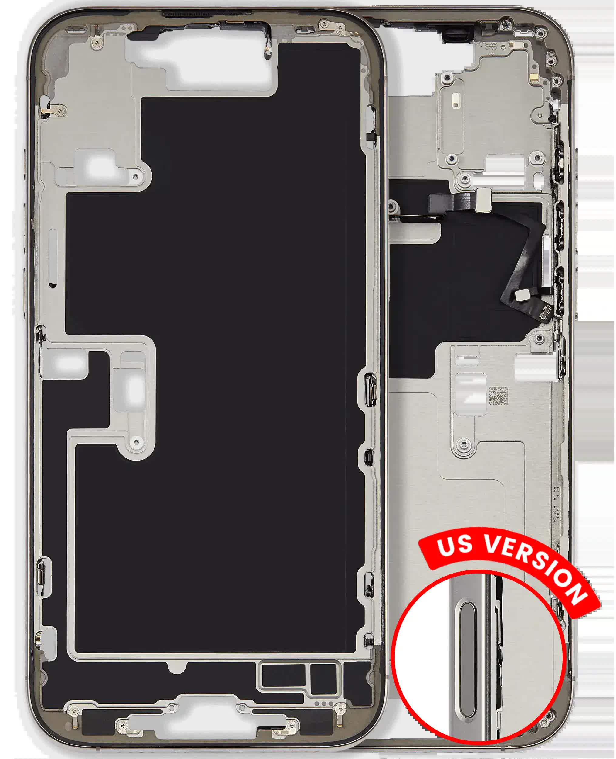 Mittelrahmen mit Kleinteilen für iPhone 16 Pro Max (US-Version) (ausgebautes Originalteil: Grade A) (White Titanium)