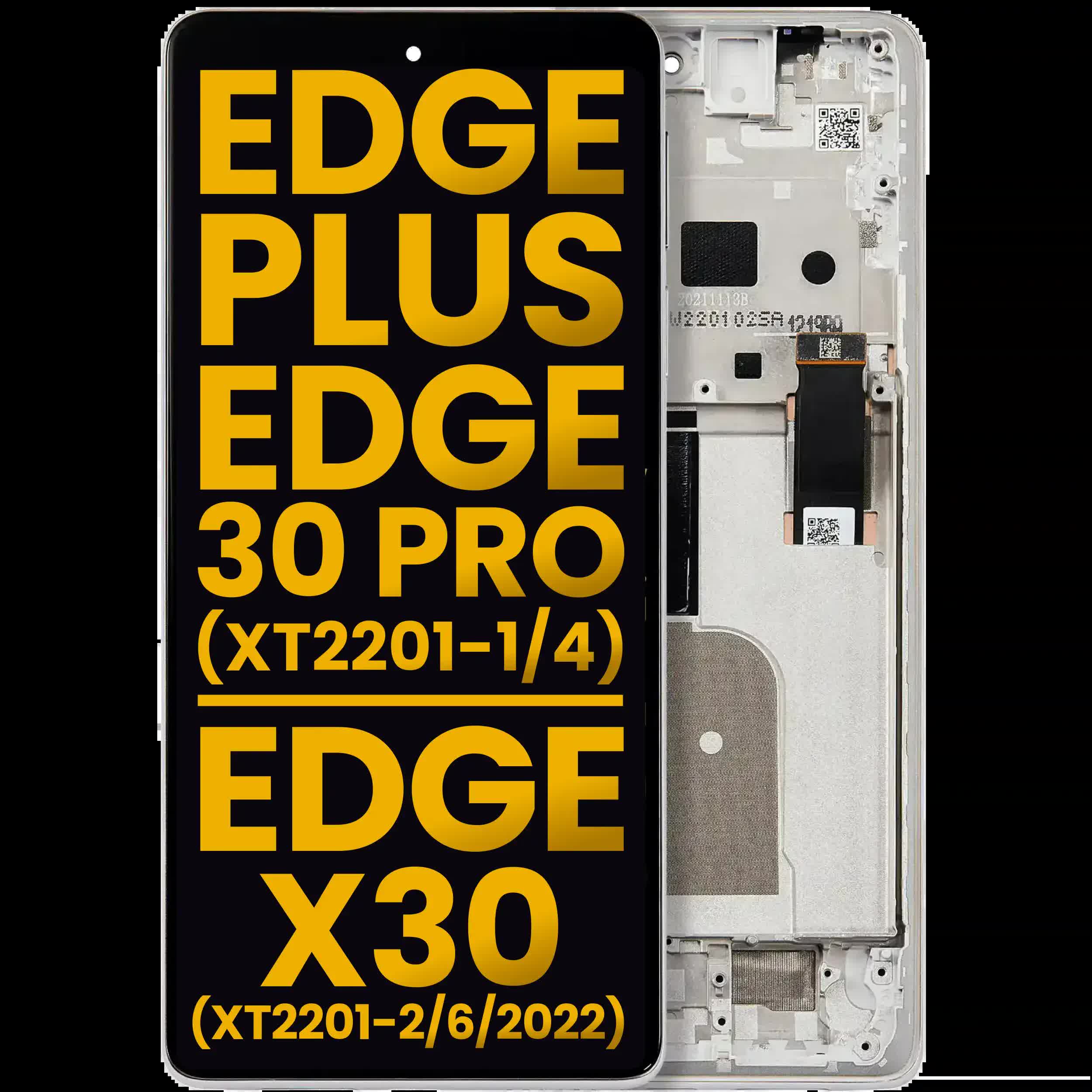 OLED Display mit Rahmen für Motorola Moto Edge Plus / Edge 30 Pro (XT2201-1/4) / Edge X30 5G (XT2201-2/6 /2022) (professionell aufgearbeitet) (Stardust White)