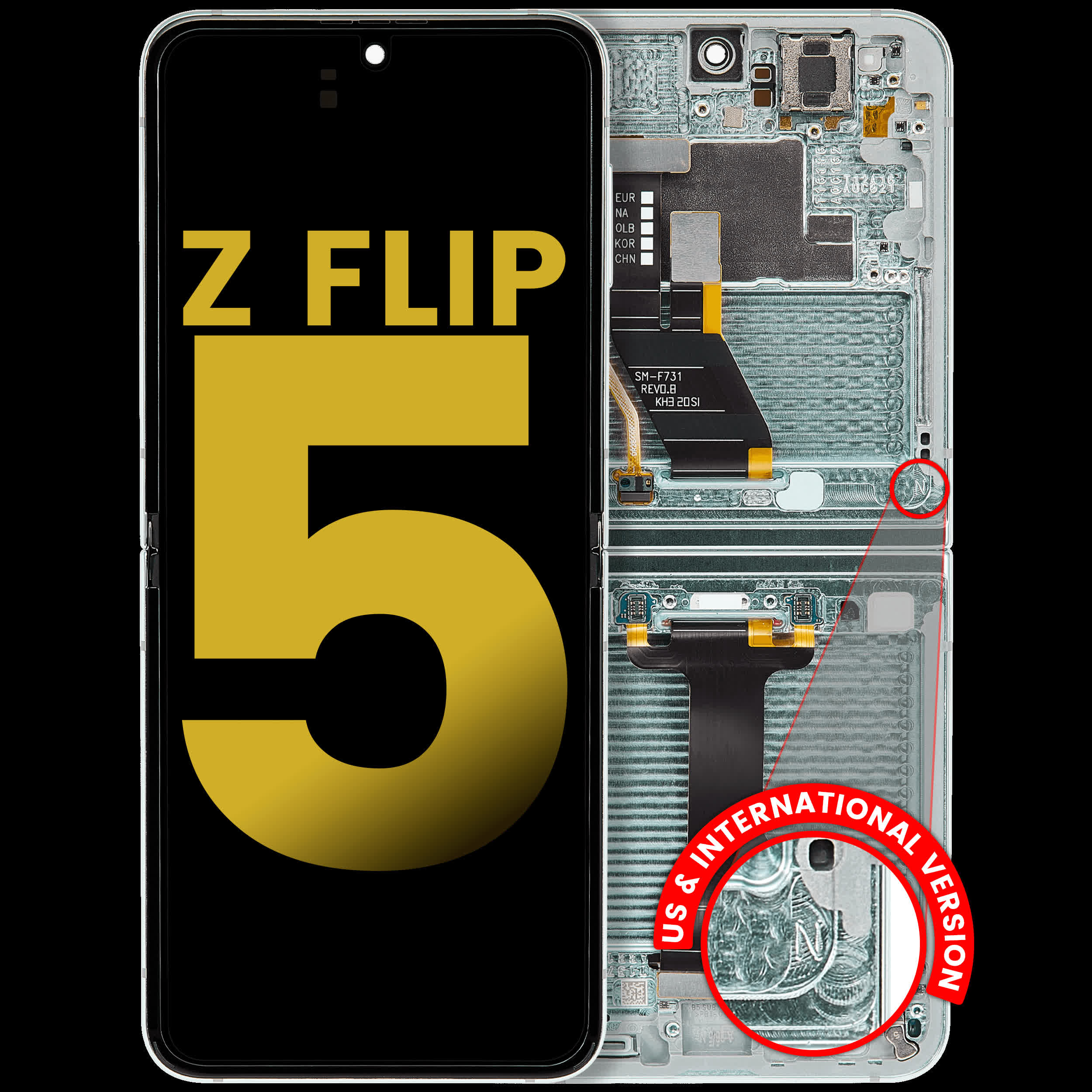 Inner OLED Display mit Rahmen für Samsung Galaxy Z Flip 5 5G (US & International) (professionell aufgearbeitet) (Mint)