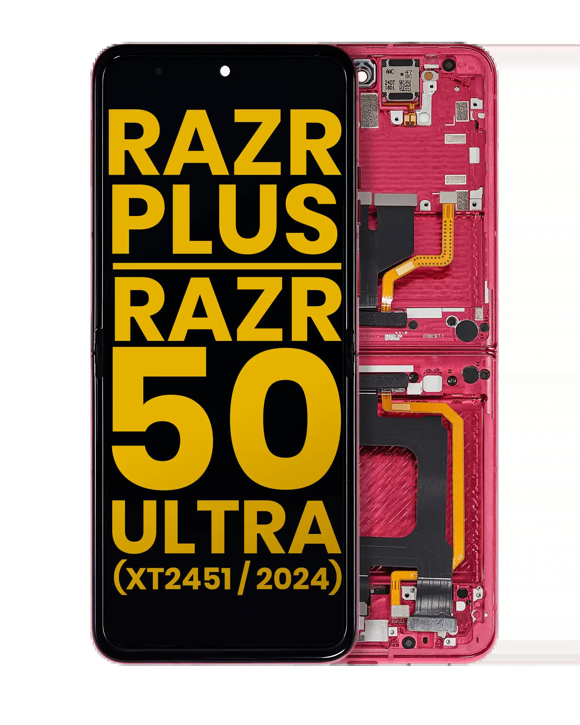 Inner OLED Display mit Rahmen für Motorola Razr Plus 2024 / Razr 50 Ultra (XT2451 / 2024) / Razr Plus 2025 (XT2557) (professionell aufgearbeitet) (Hot Pink)