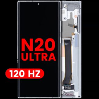 OLED Display mit Rahmen für Samsung Galaxy Note 20 Ultra 5G (Aftermarket Plus) (120Hz) (Mystic White)