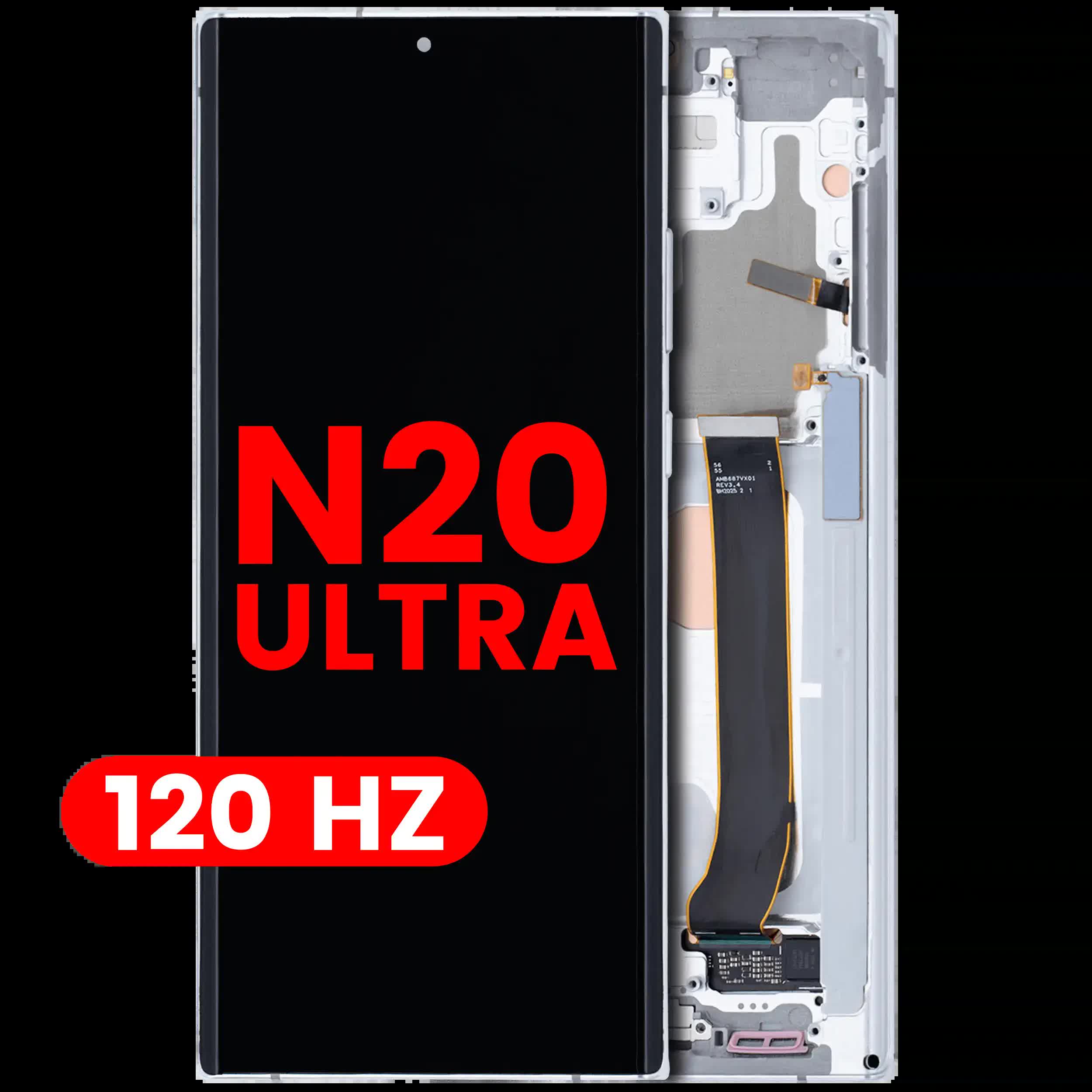 OLED Display mit Rahmen für Samsung Galaxy Note 20 Ultra 5G (Aftermarket Plus) (120Hz) (Mystic White)