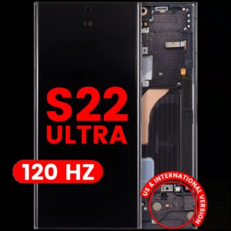 OLED Display mit Rahmen für Samsung Galaxy S22 Ultra 5G (US & International Version) (Aftermarket Plus) (120Hz) (Phantom Black)
