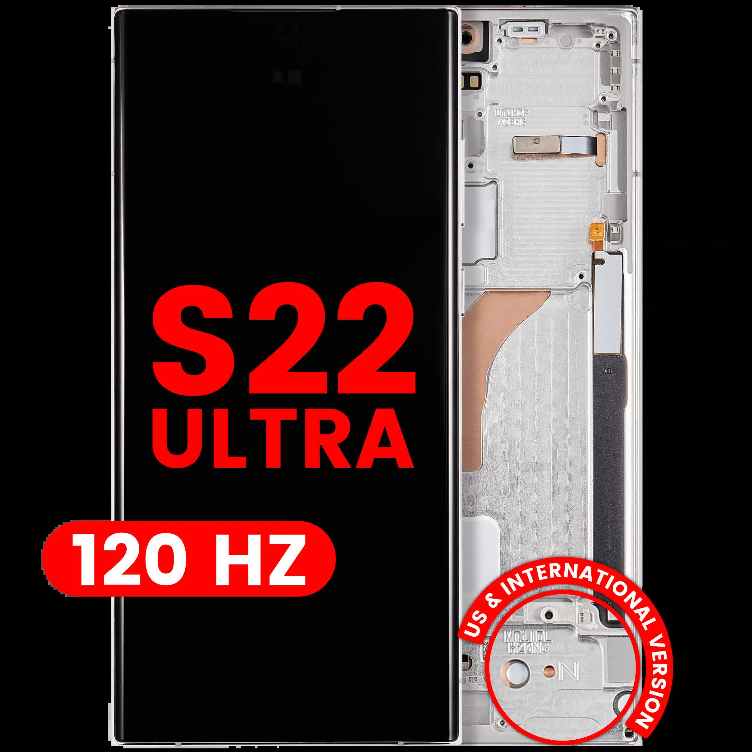 OLED Display mit Rahmen für Samsung Galaxy S22 Ultra 5G (US & International Version) (Aftermarket Plus) (120Hz) (Phantom White)