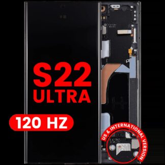 OLED Display mit Rahmen für Samsung Galaxy S22 Ultra 5G (US & International Version) (Aftermarket Plus) (120Hz) (Graphite / Sky Blue / Red)