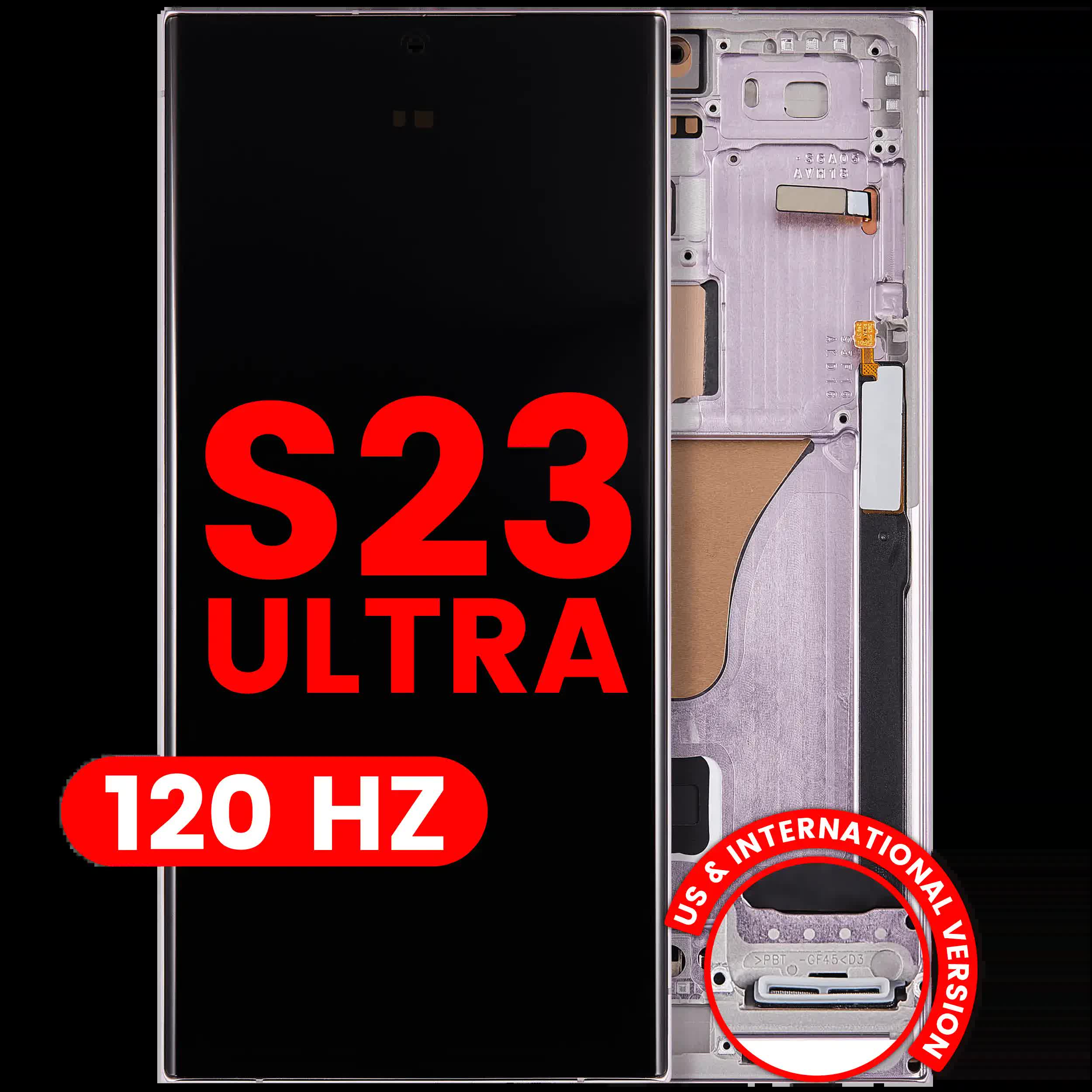 OLED Display mit Rahmen für Samsung Galaxy S23 Ultra (US & International) (Aftermarket Plus) (120Hz) (Lavender)
