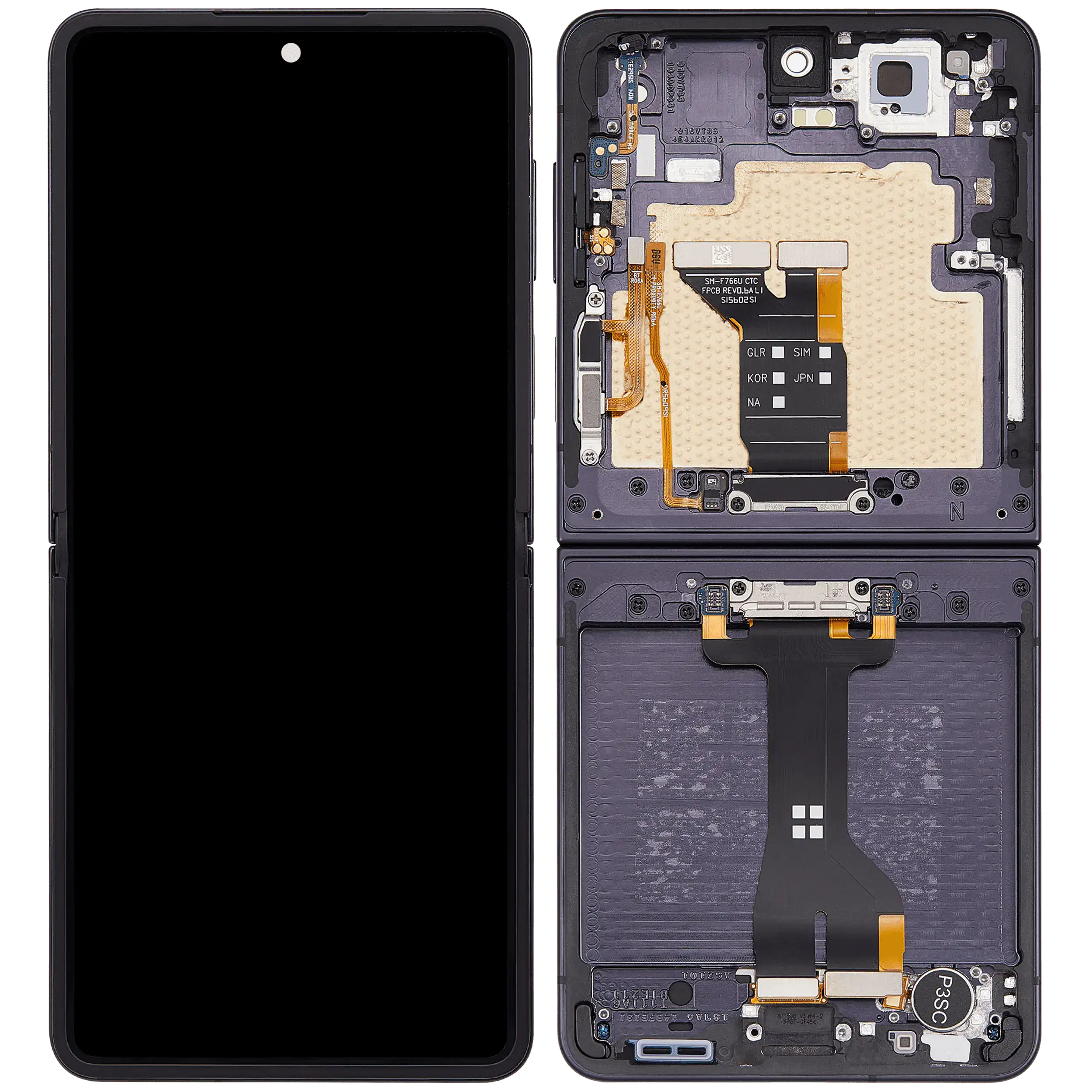 Inner OLED Display mit Rahmen für Samsung Galaxy Z Flip 7 5G (US & International) (professionell aufgearbeitet) (Jet Black) – Bild 2