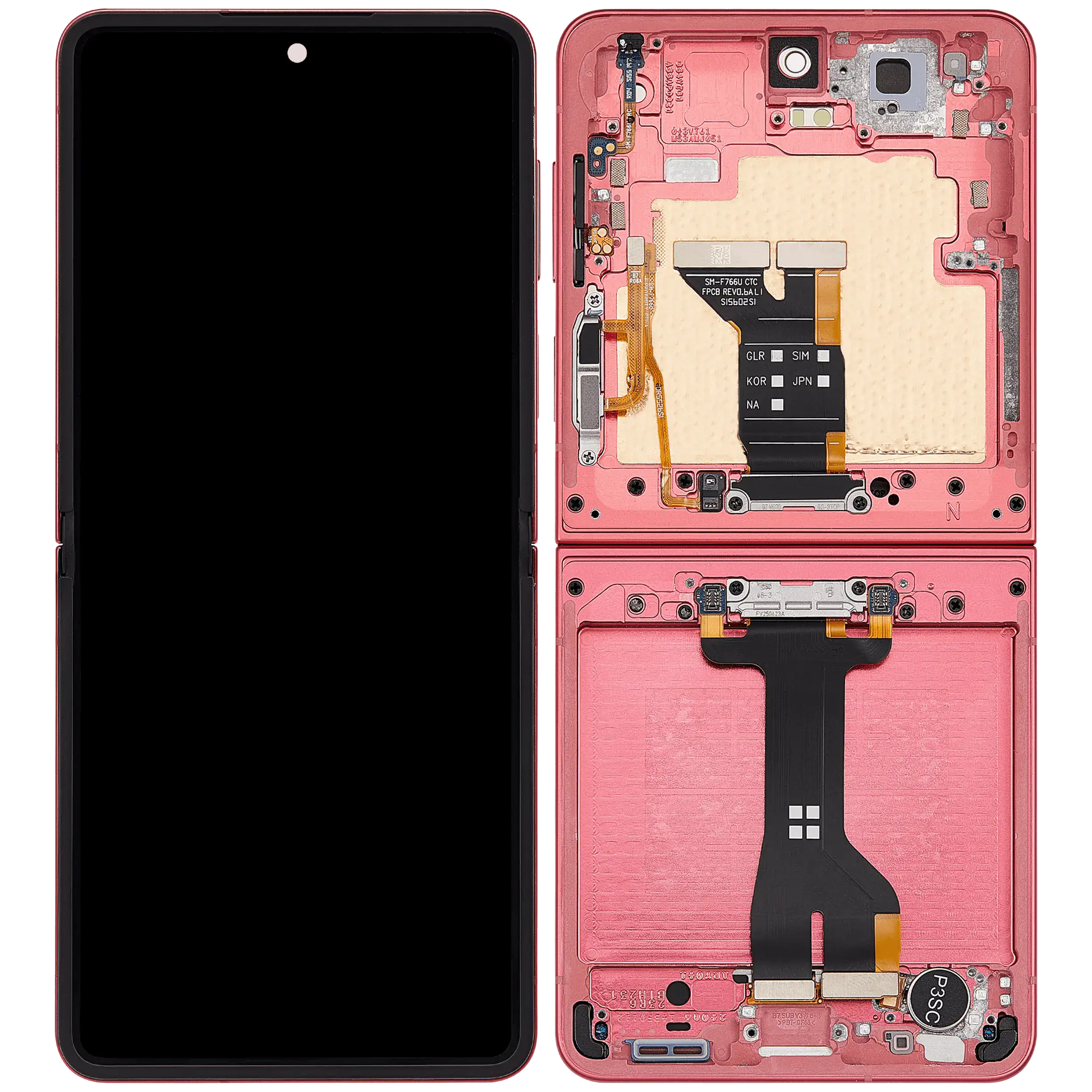 Inner OLED Display mit Rahmen für Samsung Galaxy Z Flip 7 5G (US & International) (professionell aufgearbeitet) (Coral Red) – Bild 2