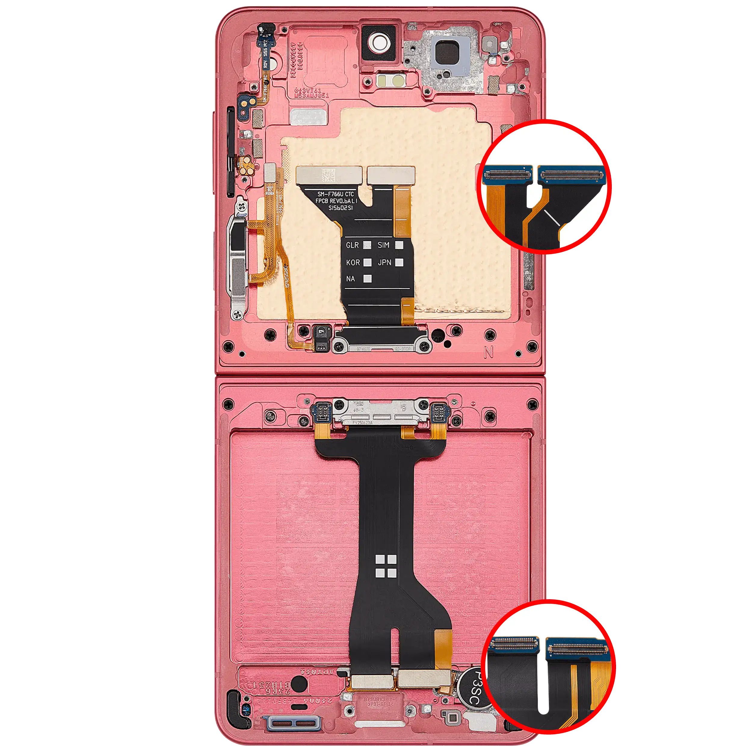 Inner OLED Display mit Rahmen für Samsung Galaxy Z Flip 7 5G (US & International) (professionell aufgearbeitet) (Coral Red) – Bild 4