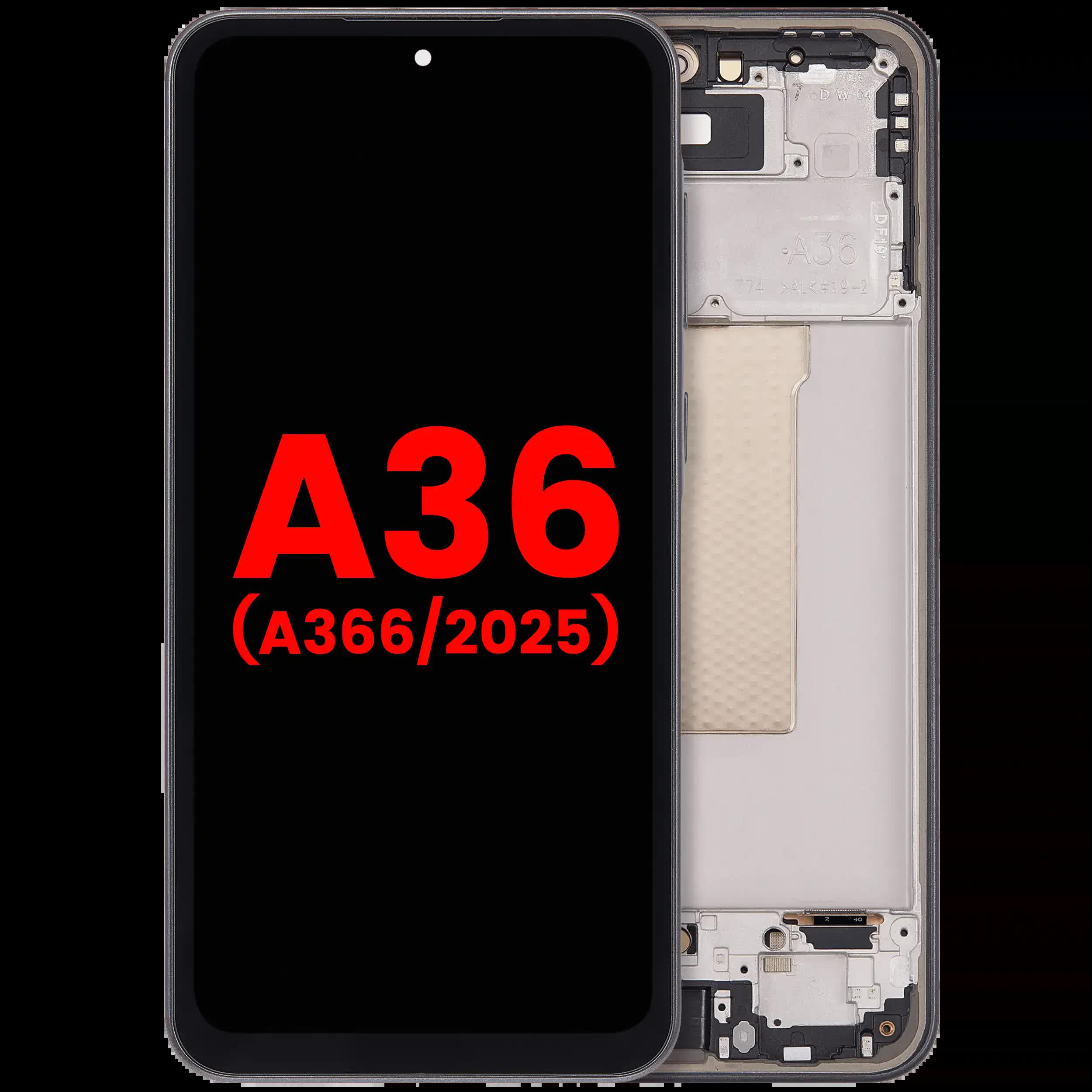 OLED Display mit Rahmen für Samsung Galaxy A36 5G (A366 / 2025) (Aftermarket Plus) (Black (Schwarz))