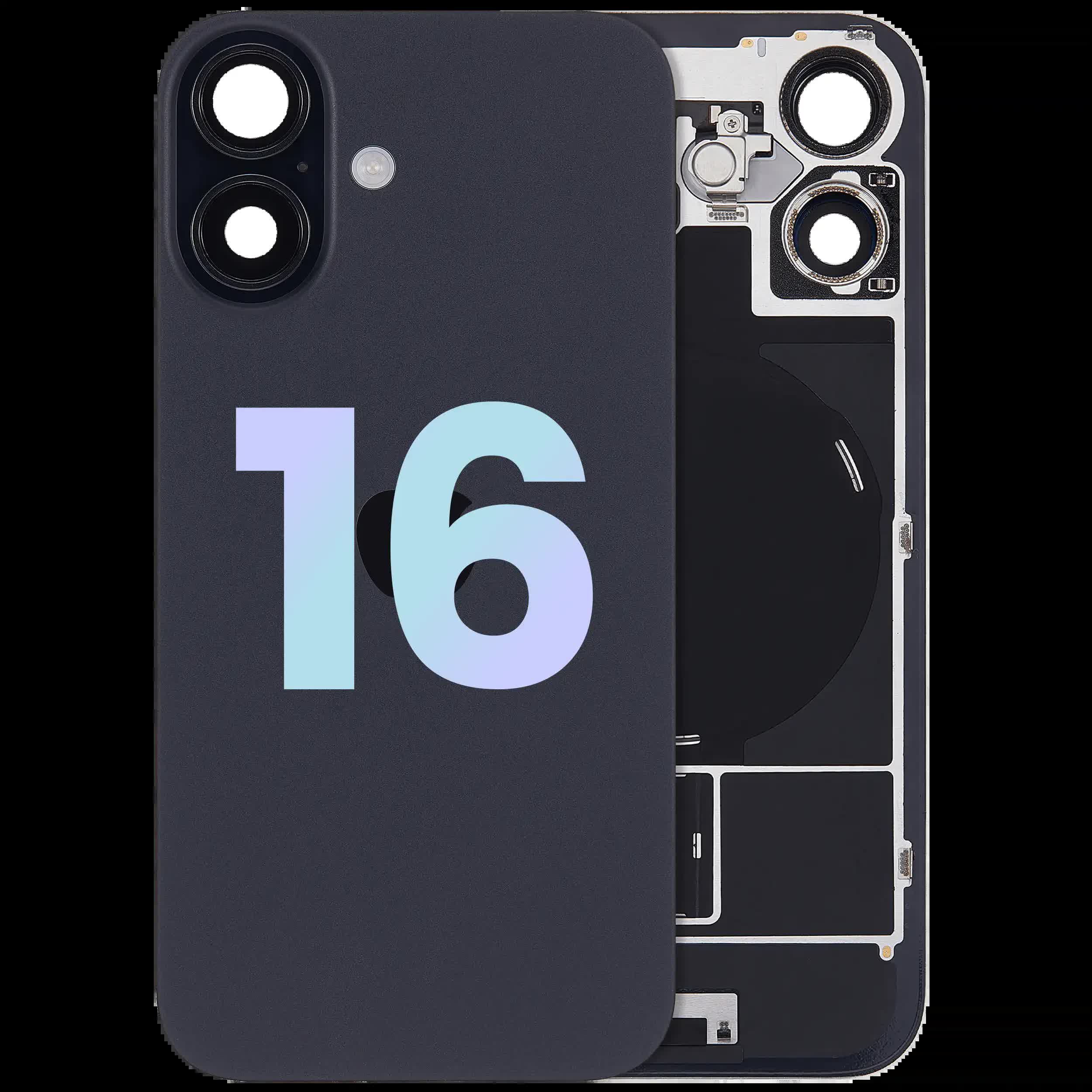 Rückglas mit MagSafe Magnet & NFC & Taschenlampen-Flexkabel für iPhone 16 (Service Pack) (Black (Schwarz))
