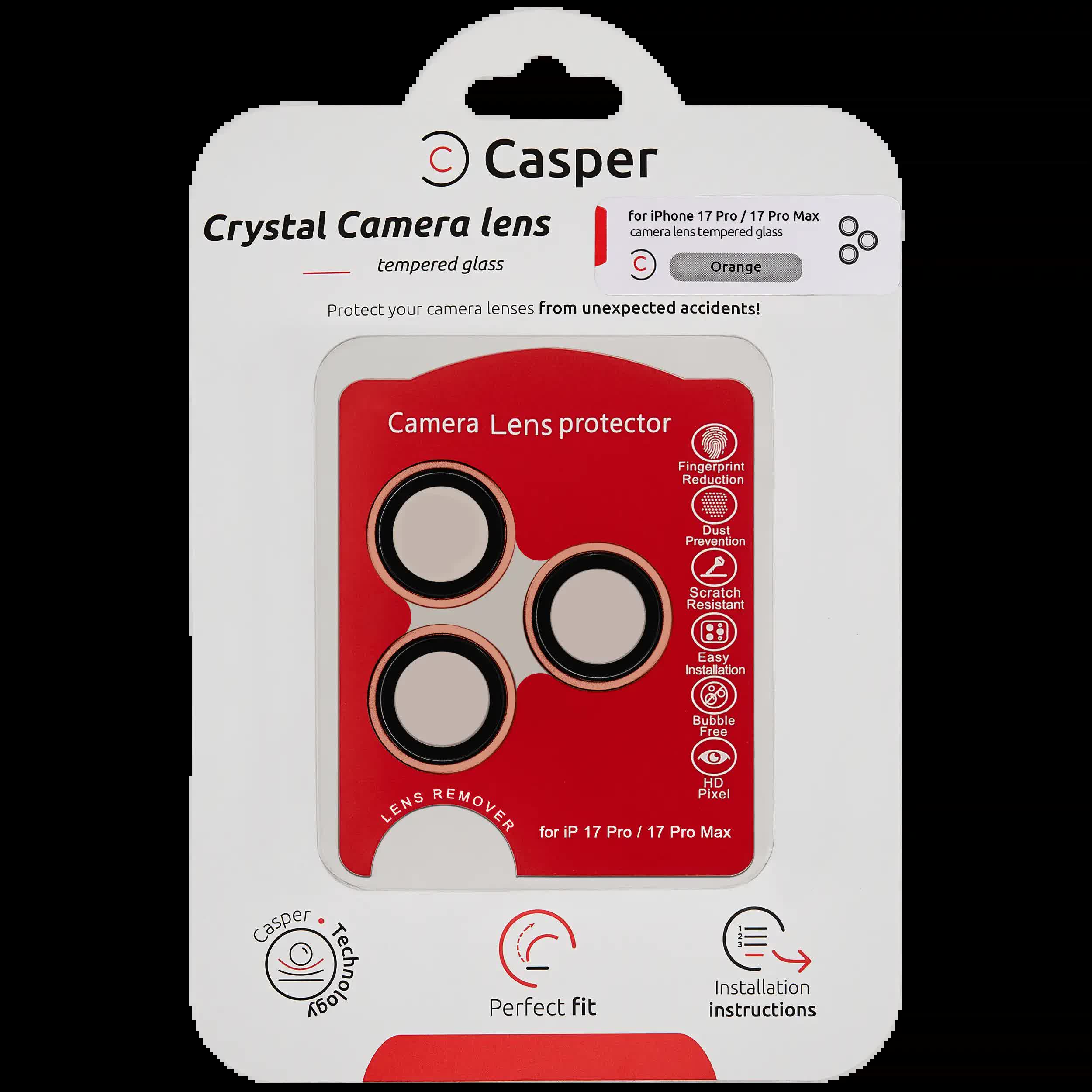 Casper Kameraglas Protector für iPhone 17 Pro / 17 Pro Max (Orange) (Clear (Transparent))