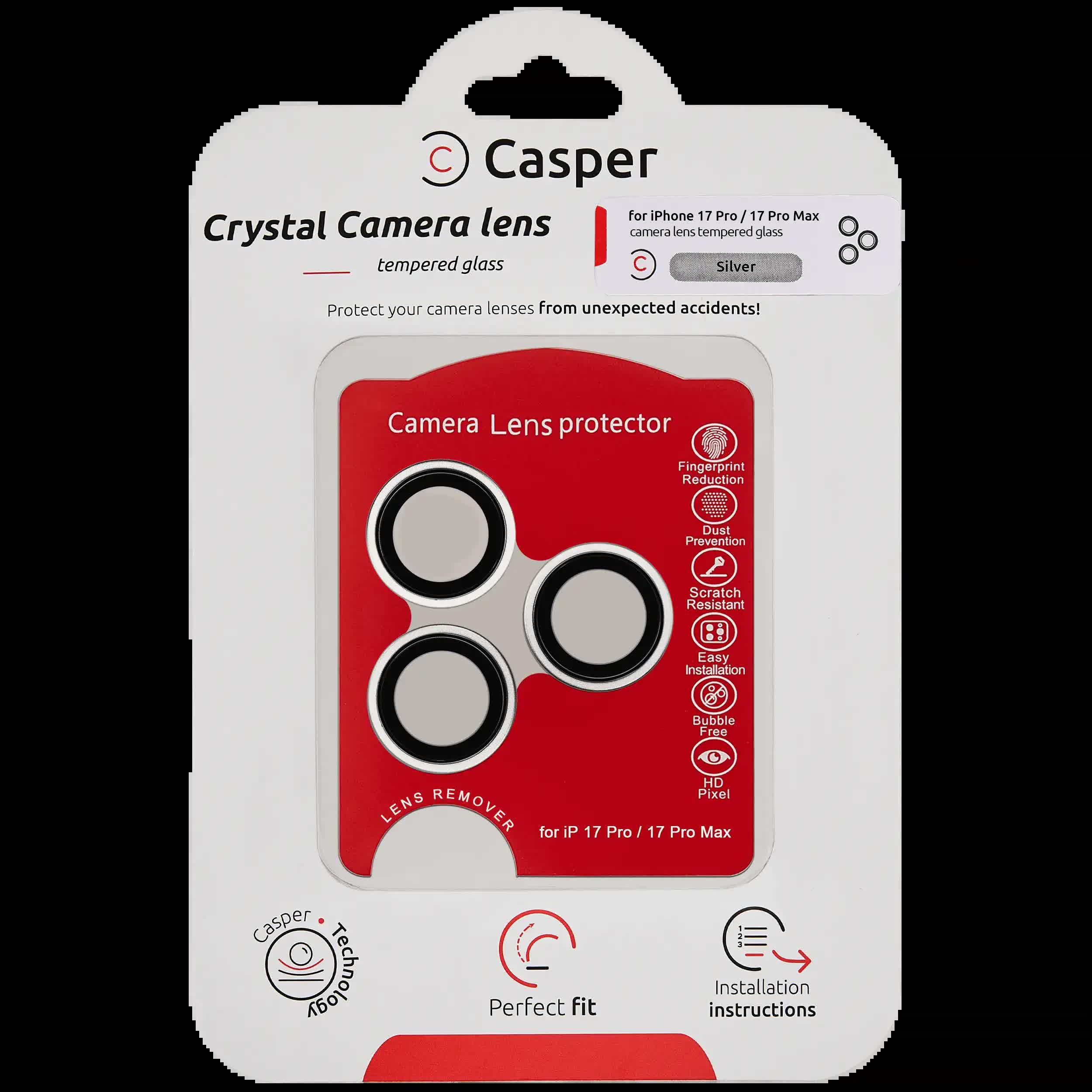 Casper Kameraglas Protector für iPhone 17 Pro / 17 Pro Max (Silver (Silber)) (Clear (Transparent))